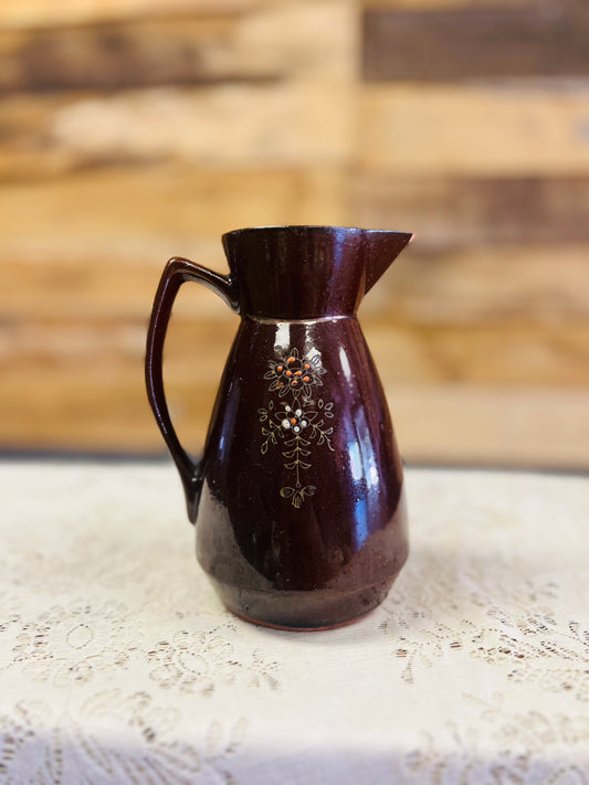 Vintage Brown Floral Pitcher