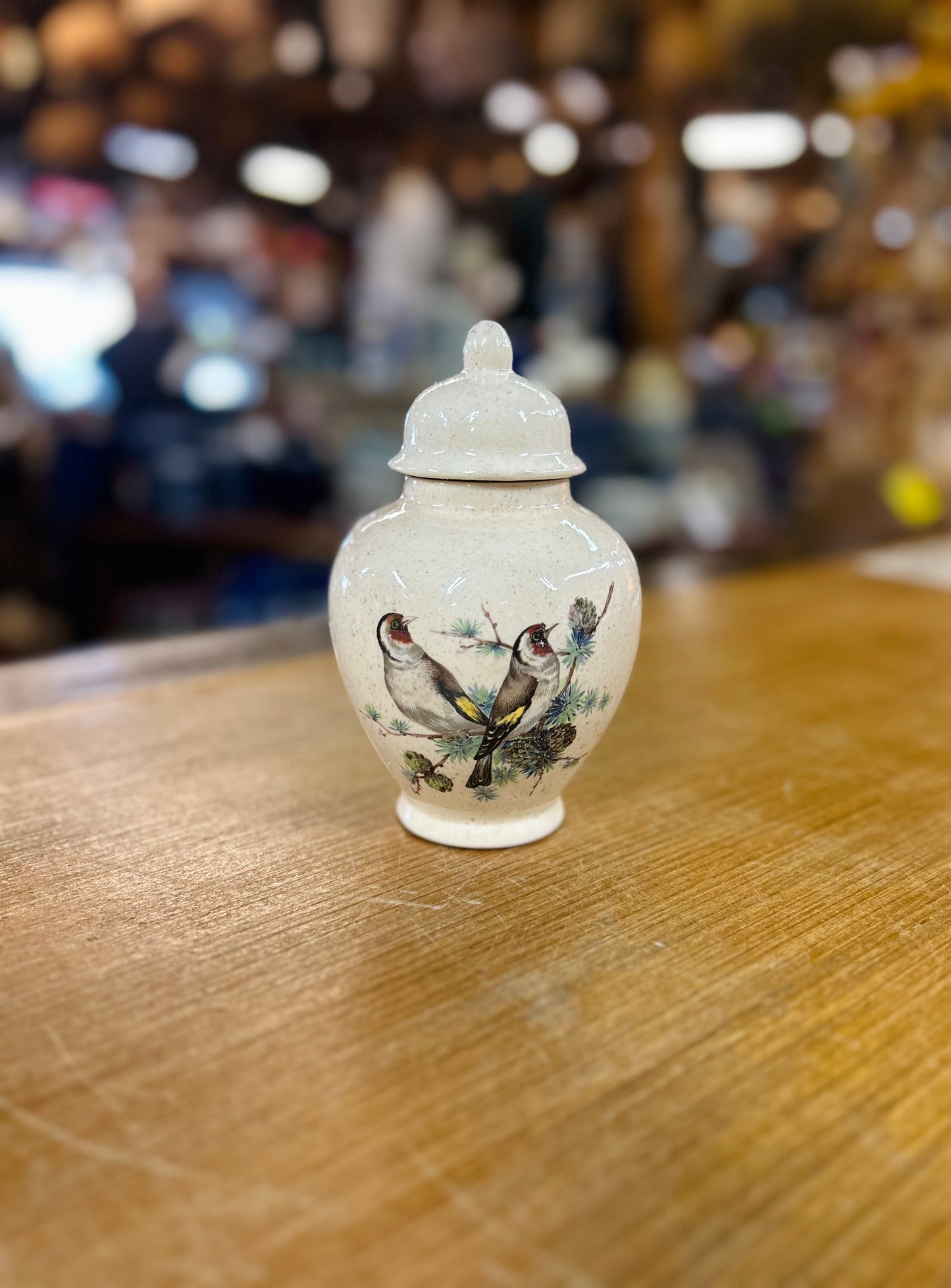 Vintage European Goldfinch Ceramic Ginger Jar