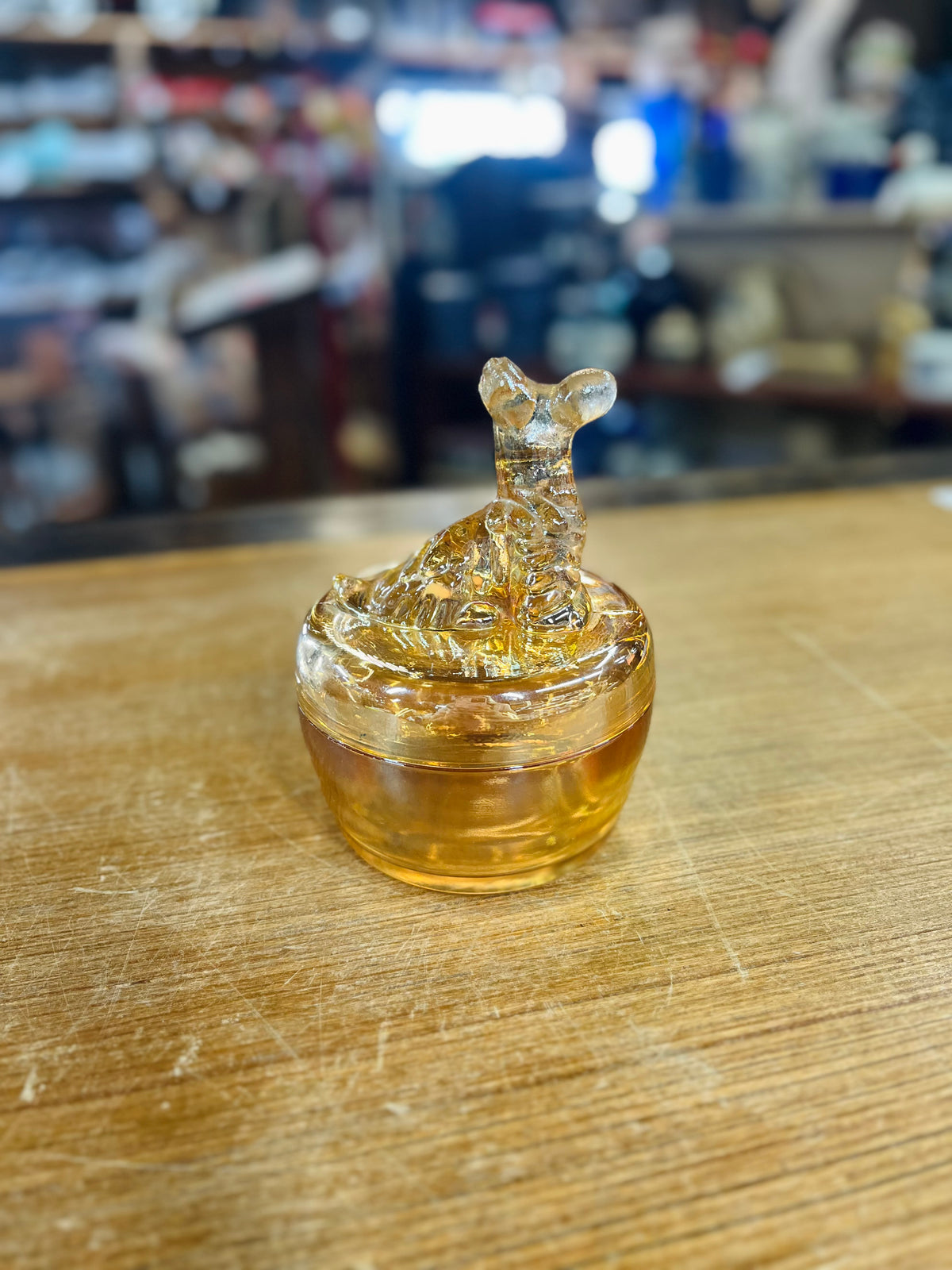 Vintage Scottie Dog Powder Puff Amber Glass