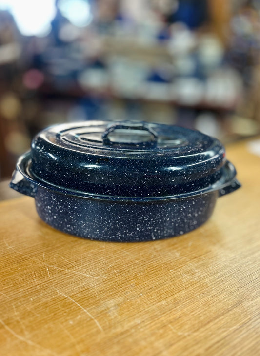 Vintage Enamelware Blue Speckled Pot