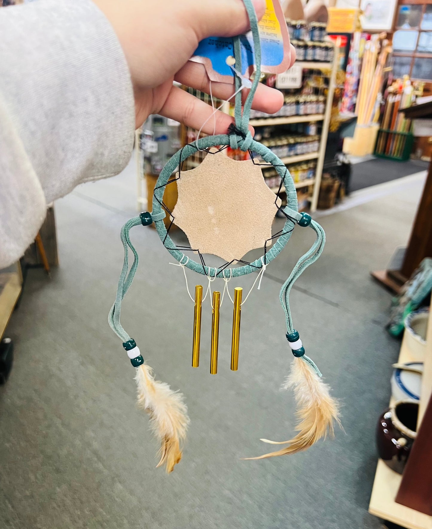 Leather Patch Dream Catcher with Wind Chime