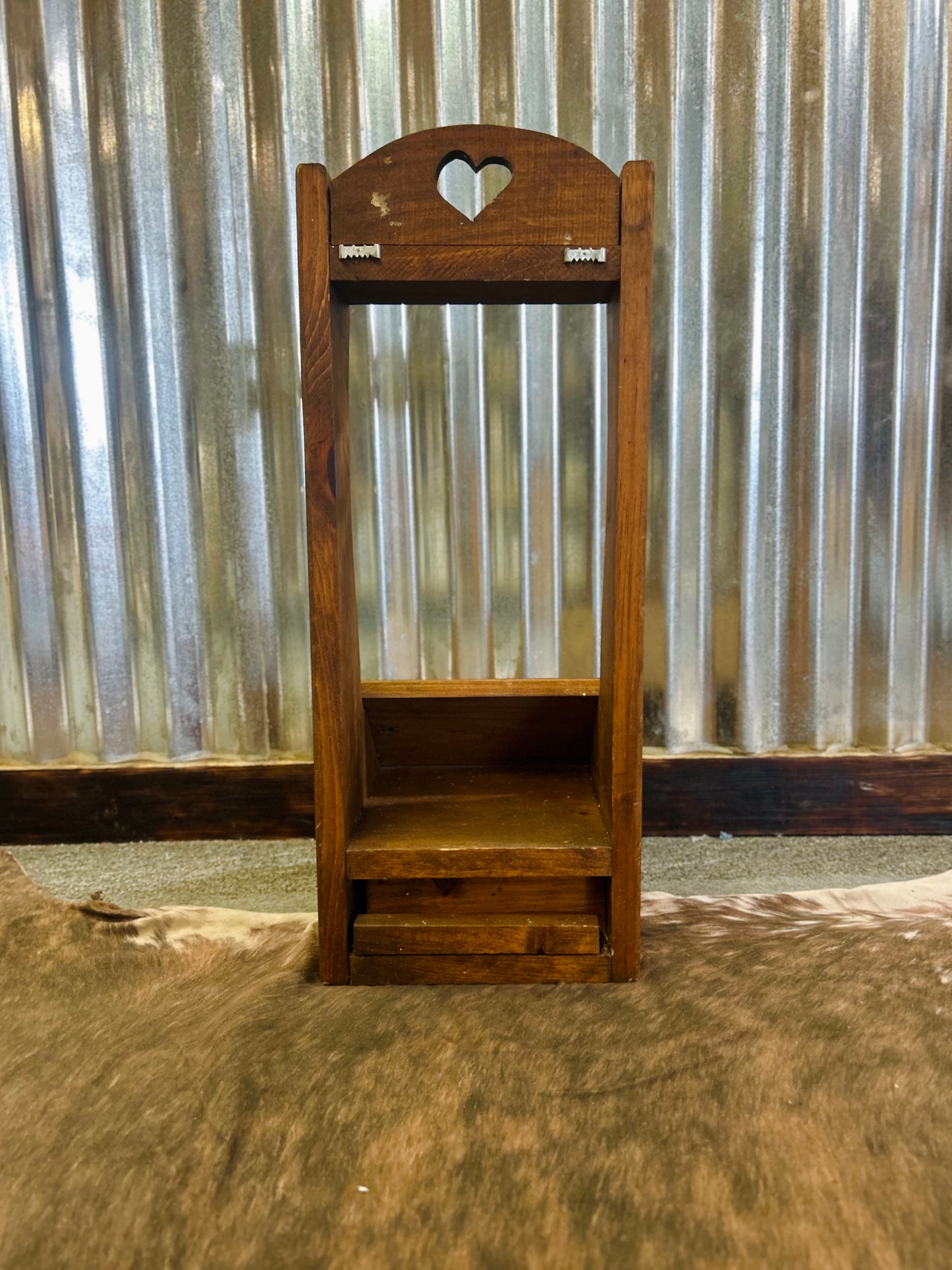 Vintage Wooden Wall- Mount Shelf With Heart Cutout and Drawer
