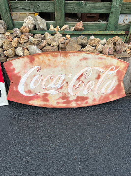 Vintage Coca Cola Fishtail Metal Sign