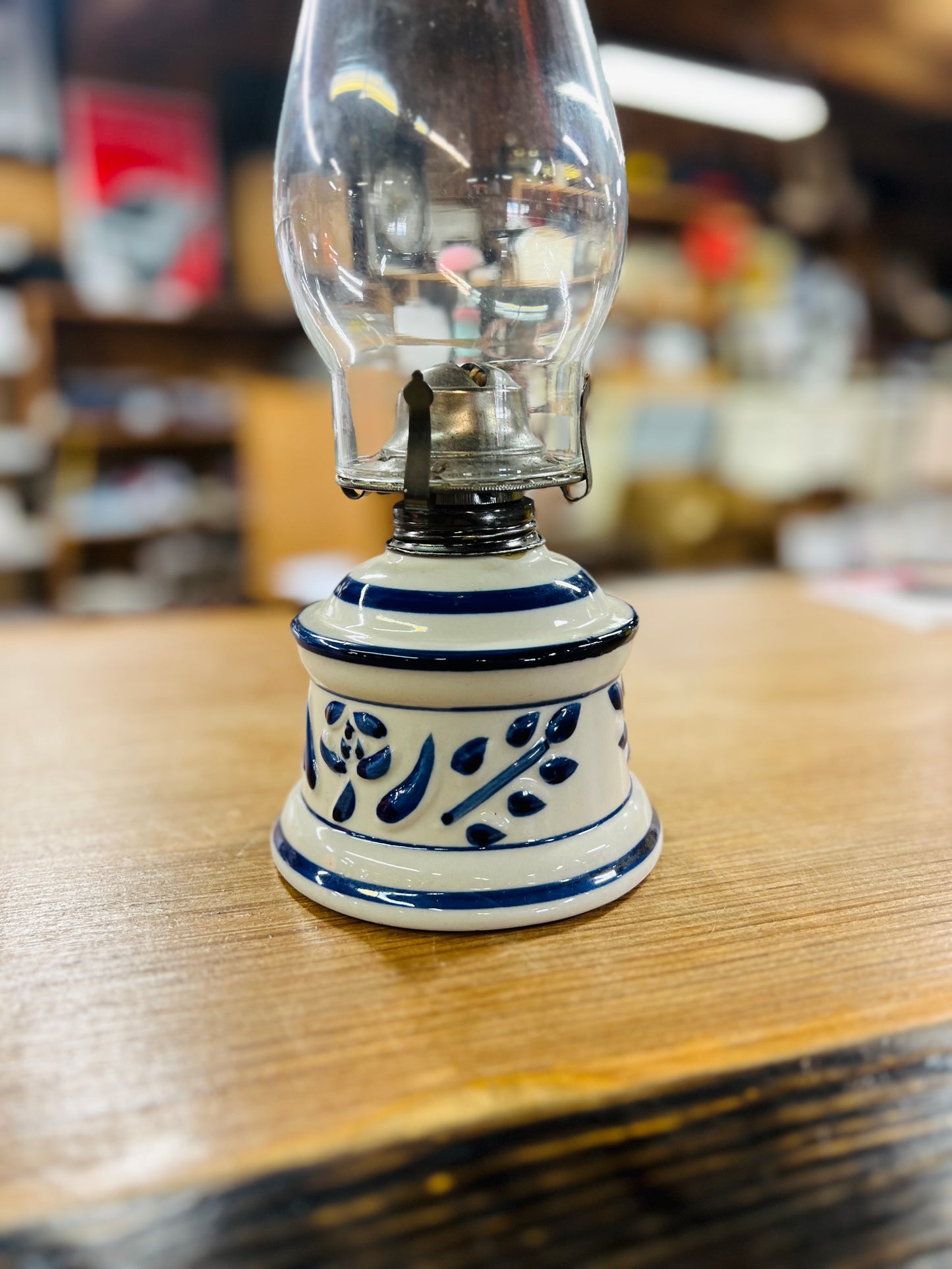 Vintage Dark Blue Floral Lamplight Farms Lamp