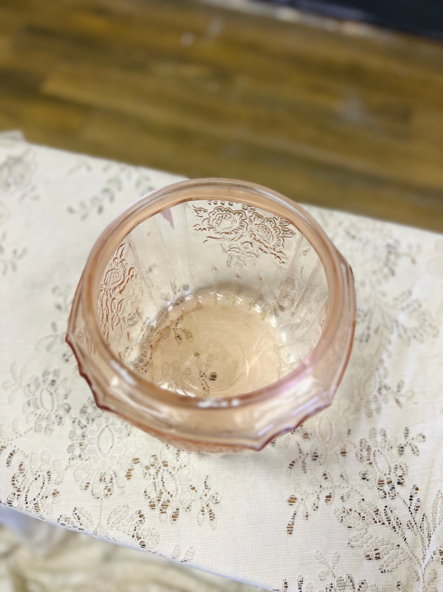 Vintage Anchor Hocking Mayfair "Open Rose" Pink Depression Glass Jar