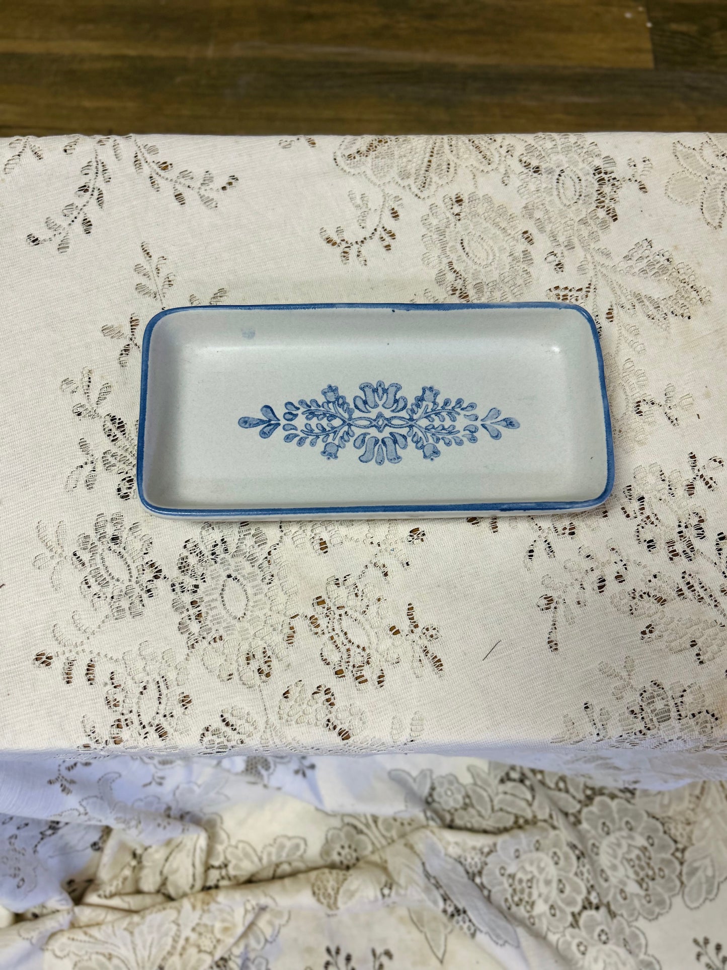 Vintage Blue Floral Pfaltzgraff Yorktowne Rectangular Relish/Cracker Dish