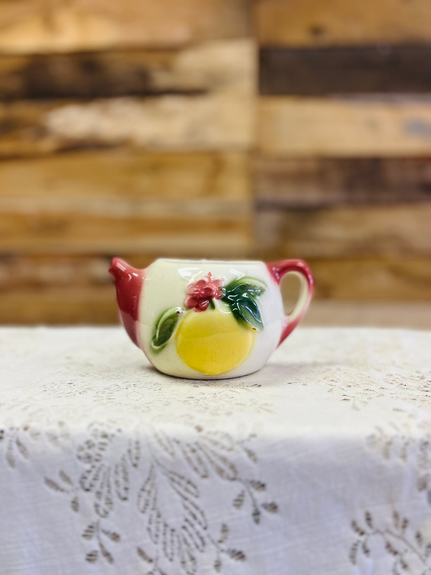 Vintage Shawnee Pottery Wall Pocket with Lemon Teapot Design