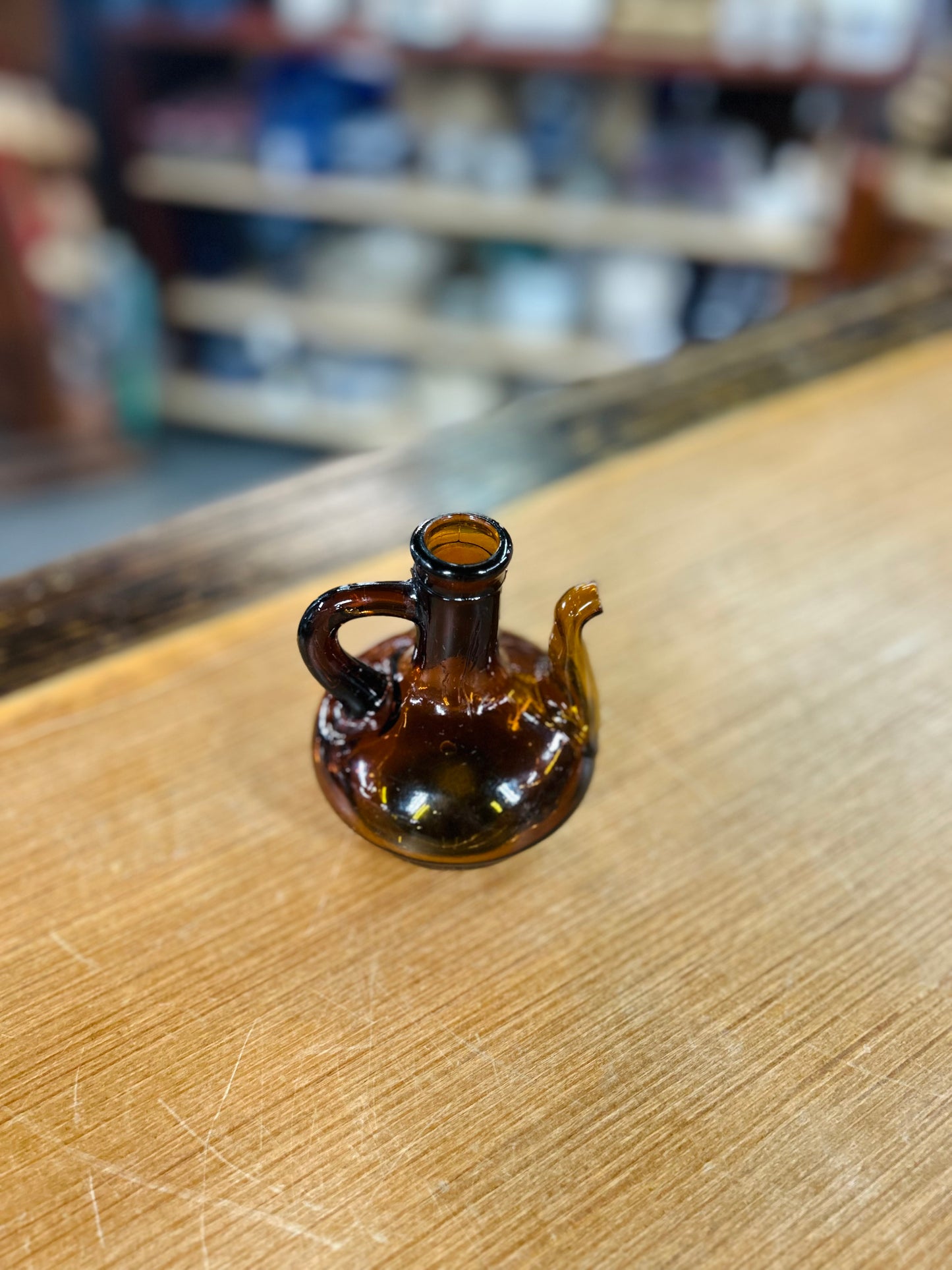 Vintage 1960s Amber Glass Spouted Cruet Bottle