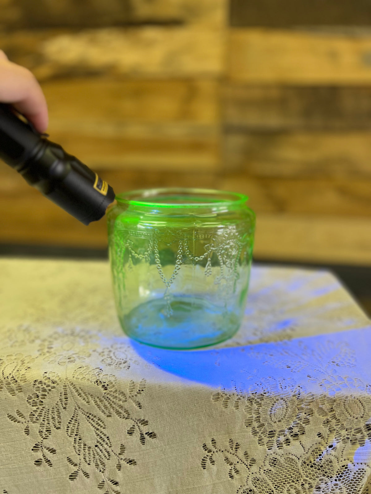 Vintage Green Uranium Glass Biscut Jar