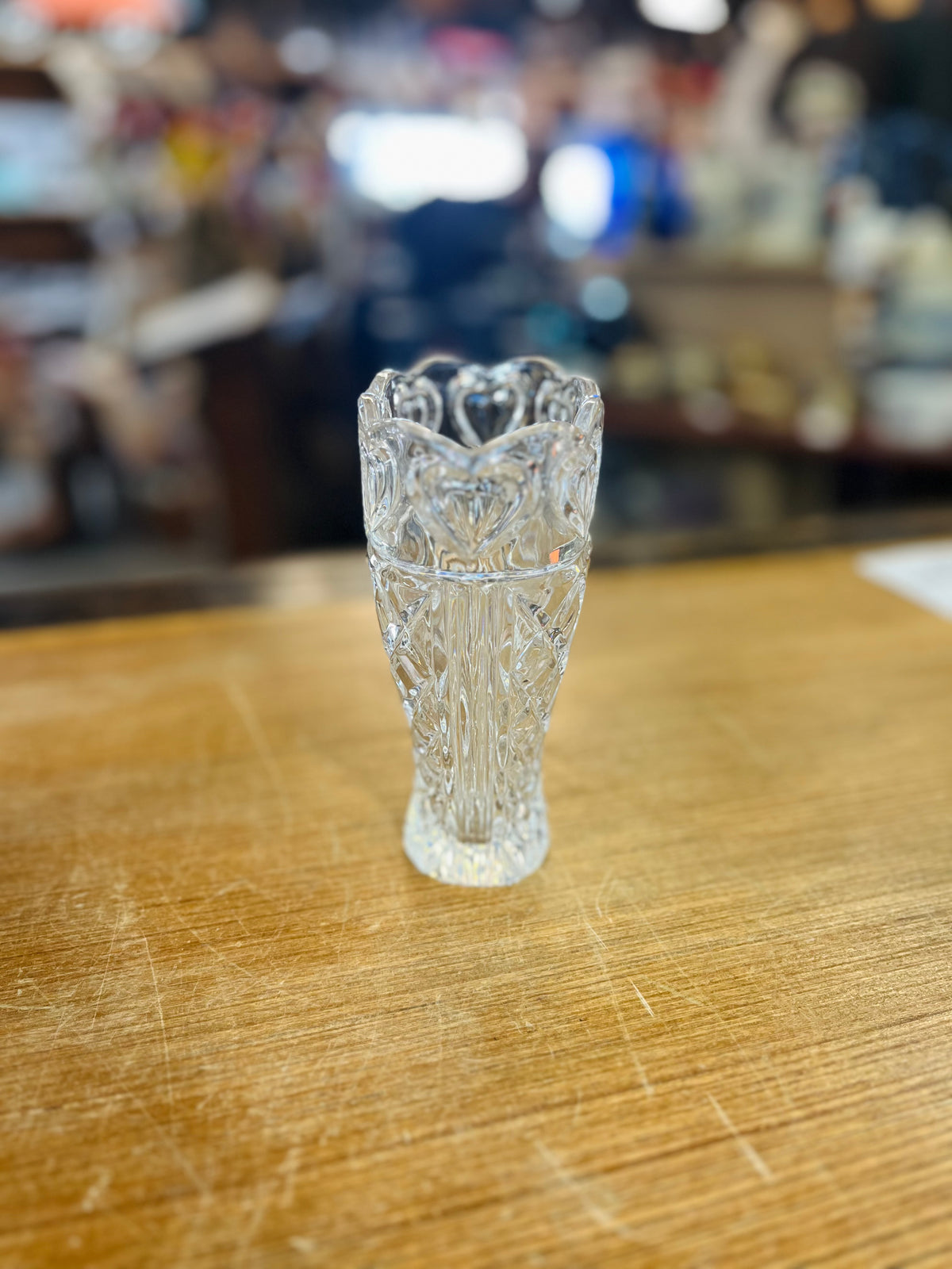 Vintage Fifth Avenue Crystal Heart Pattern Vase