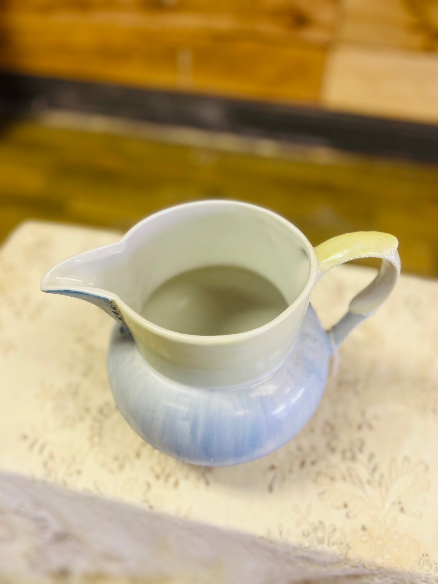 Vintage Ceramic Pitcher with Hand Painted Scene of Horse