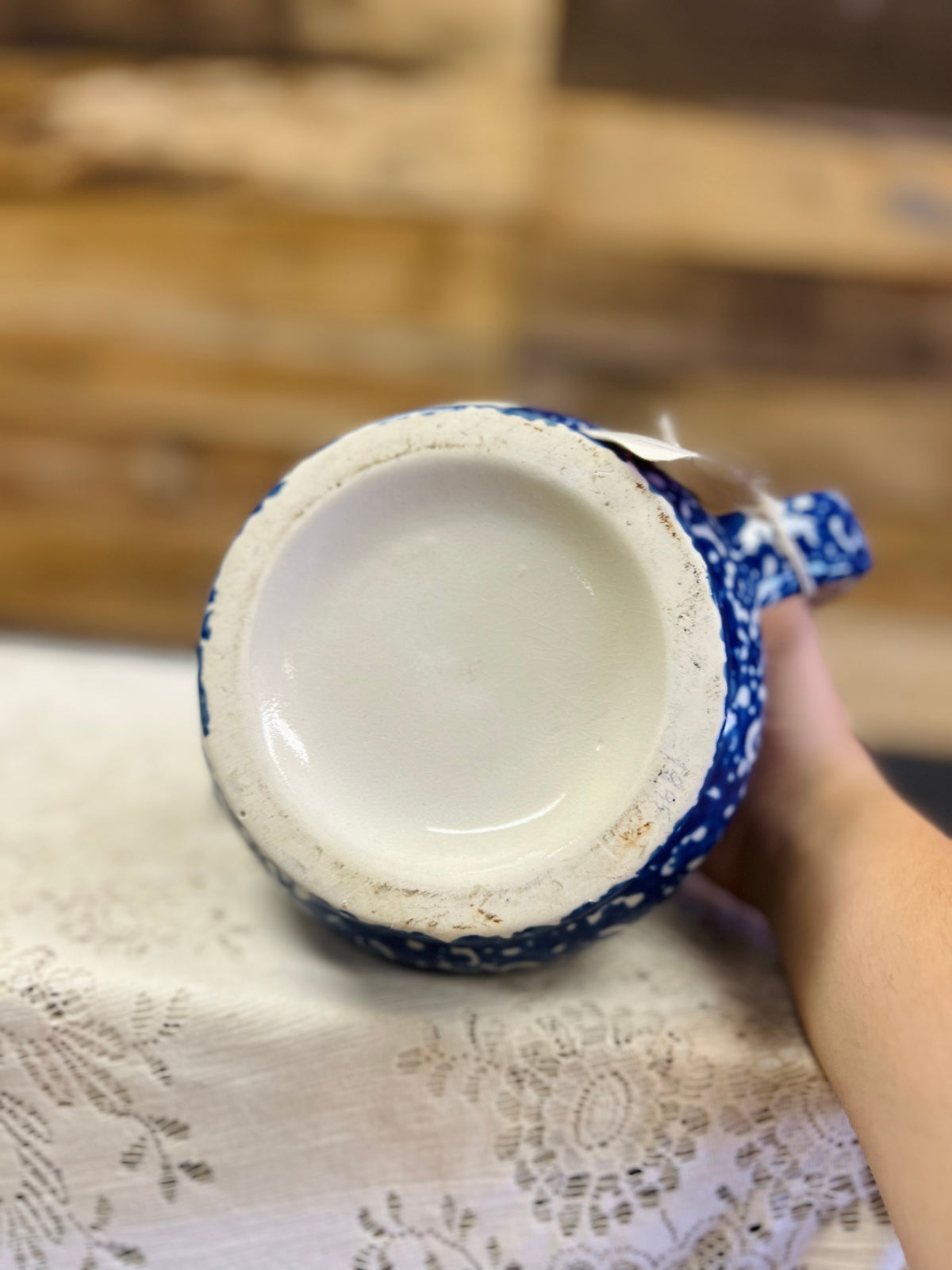 Vintage Blue Teapot With Grapes