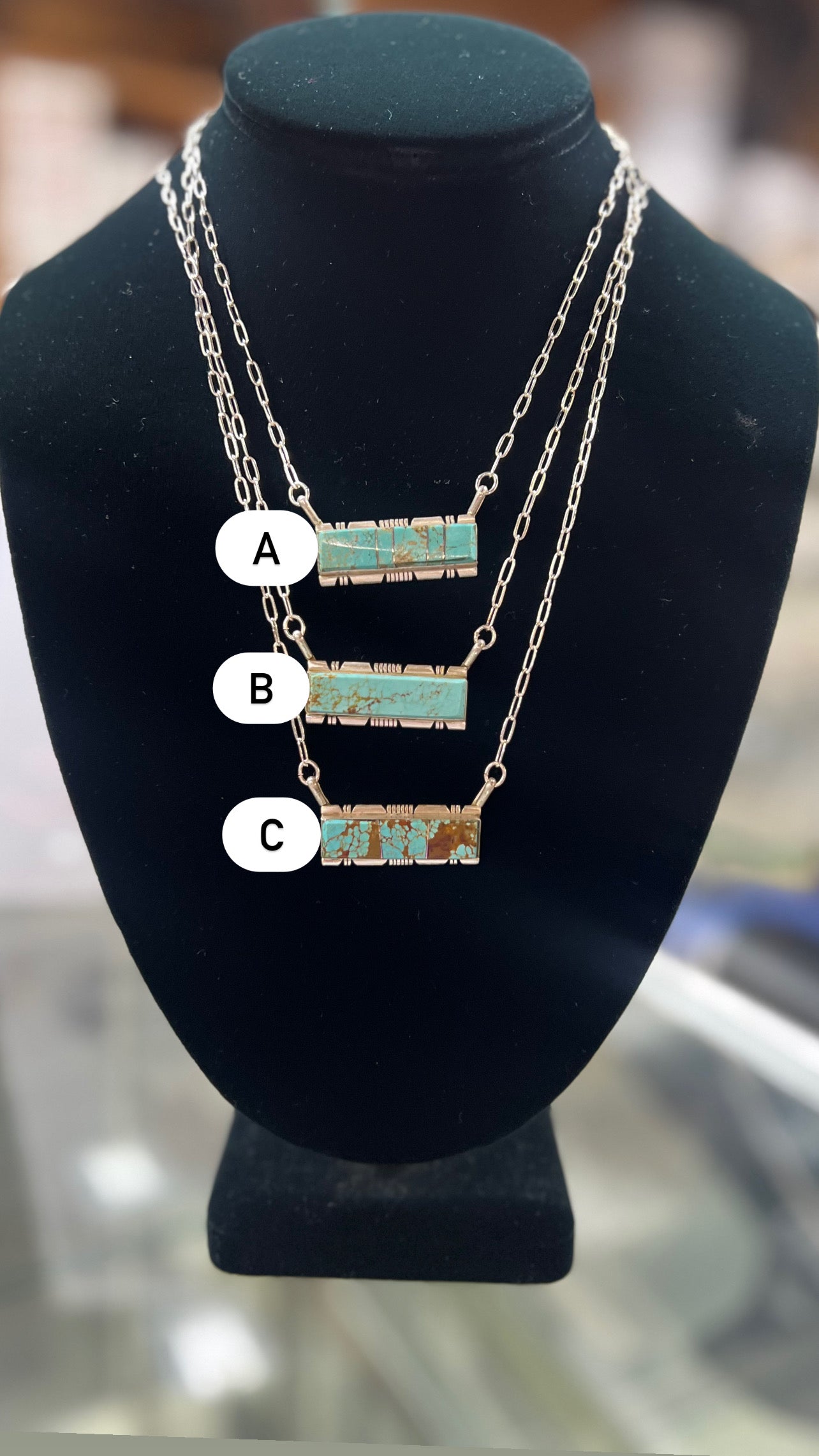 Number 8 Mine Turquoise Inlay Sterling Silver Bar Necklace