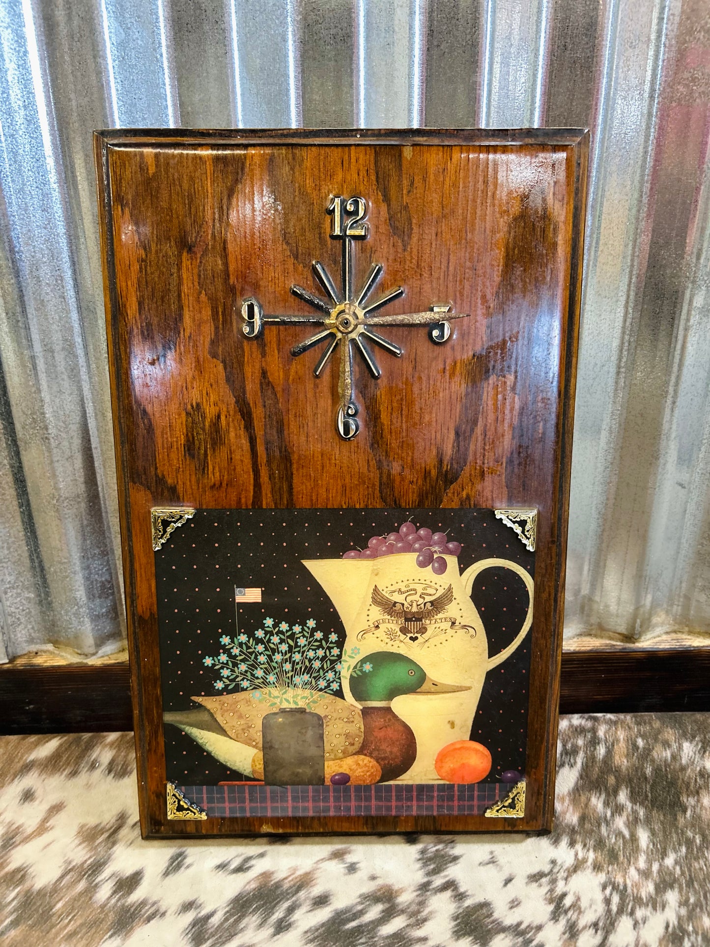Vintage Wooden Wall Clock with Mallard Duck