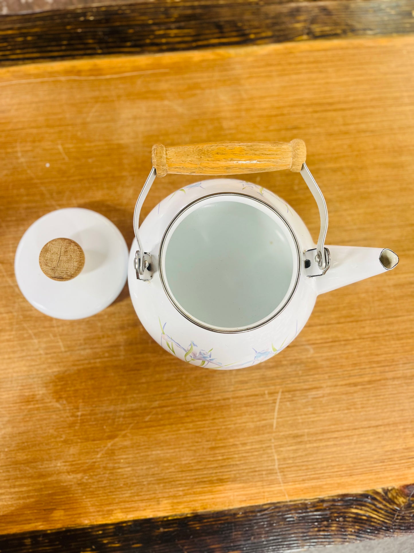 Vintage Lingoware White Enamel Teapot