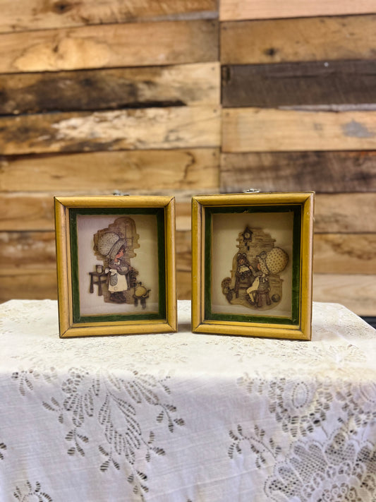 Vintage 1970s Holly Hobbie 3D paper Tole Shadow Box Set