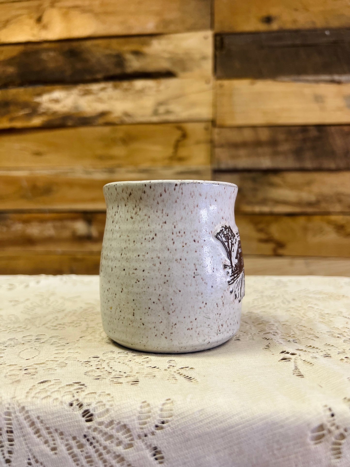 Vintage Onion River Pottery Mug with Barn Scene