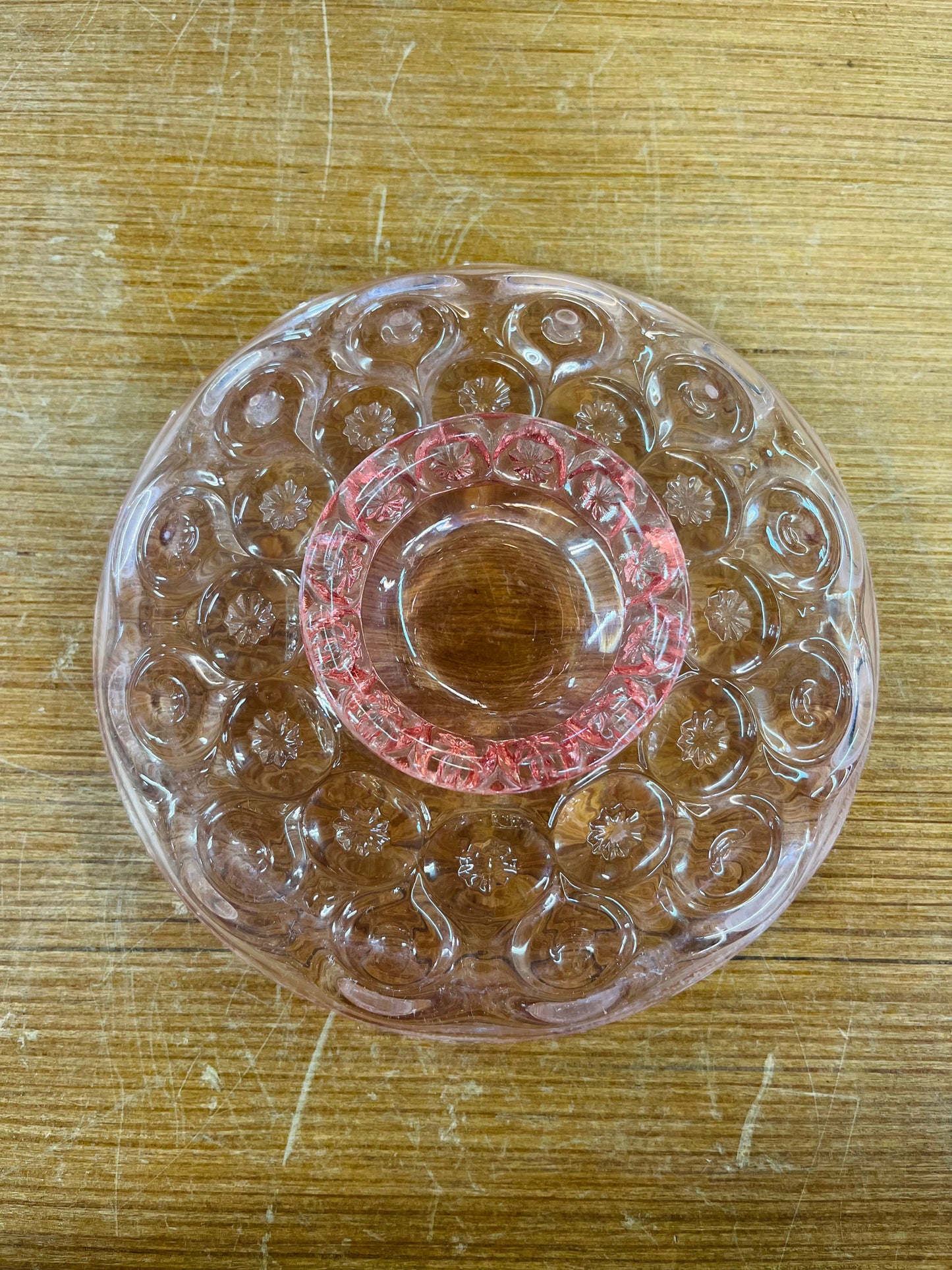 Vintage "Moon and Stars" Pink Depression Glass Plate