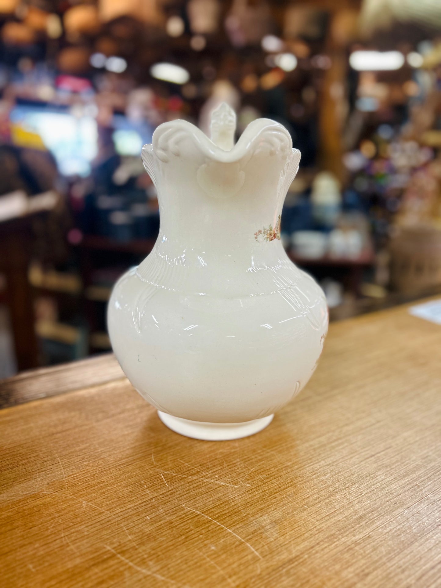 Vintage 1977 Hand Finished Large Pitcher with Floral Design