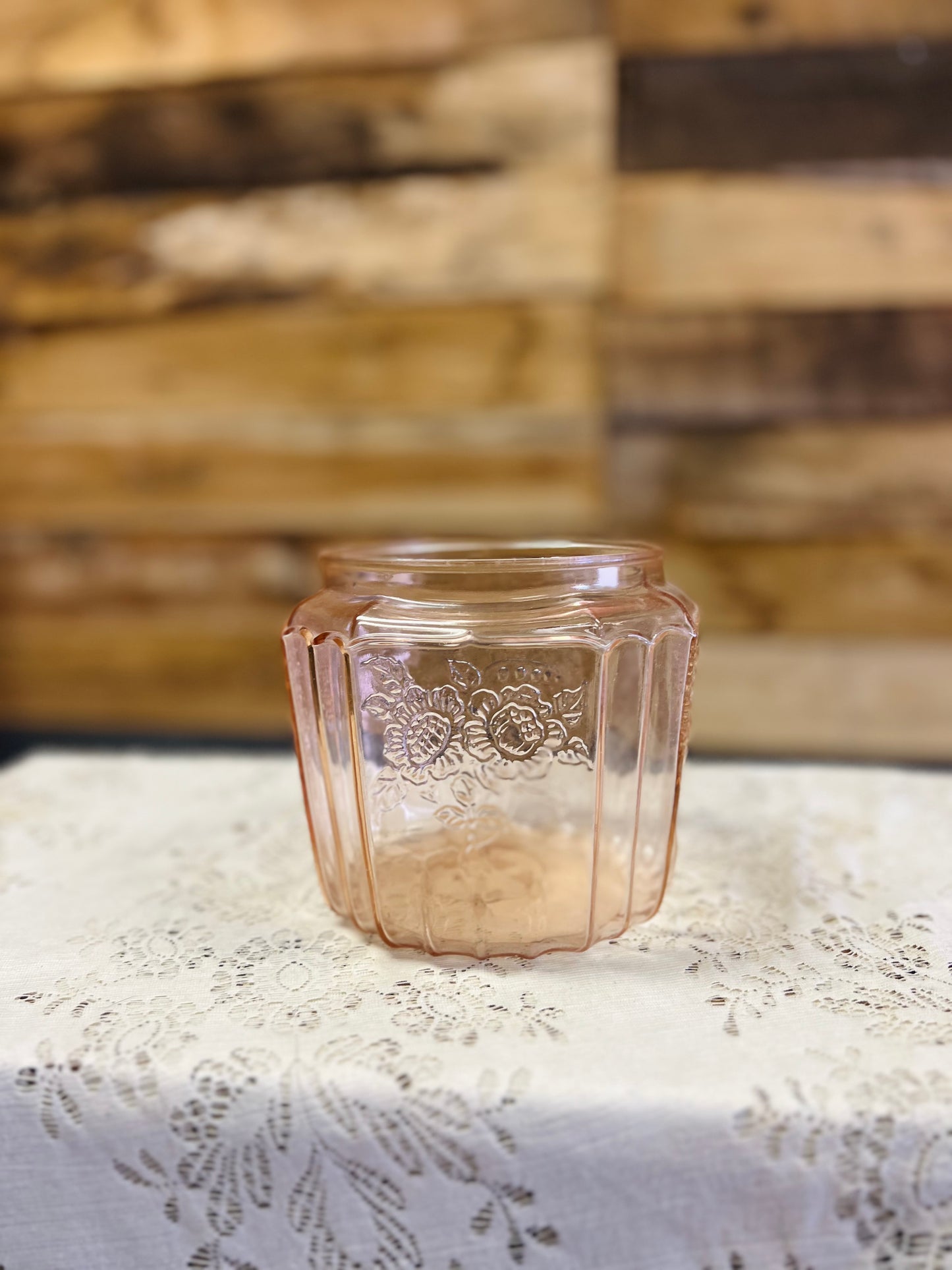 Vintage Anchor Hocking Mayfair "Open Rose" Pink Depression Glass Jar