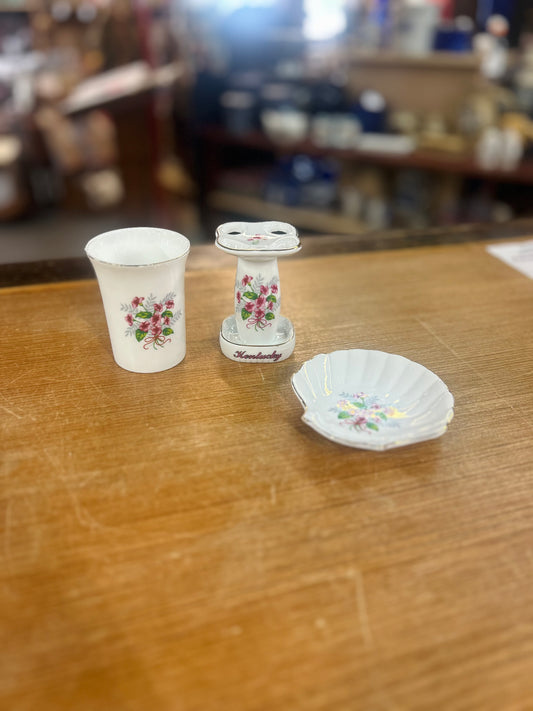 Vintage Tooth Brush Holder, Soap Dish, and Tumbler Set