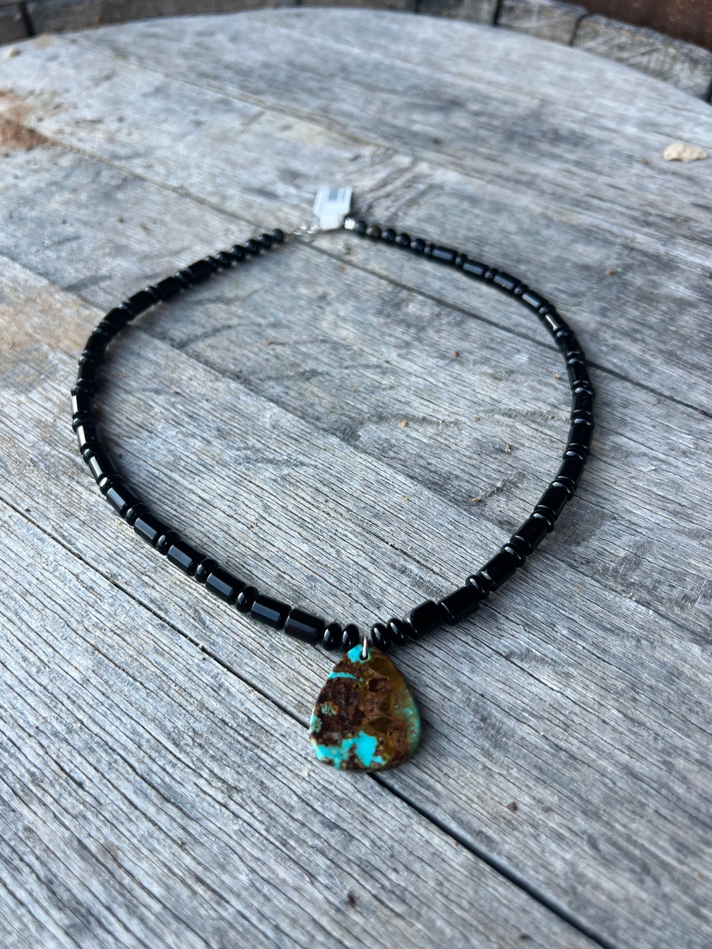 Black Onyx and Genuine Royston Turquoise Necklace