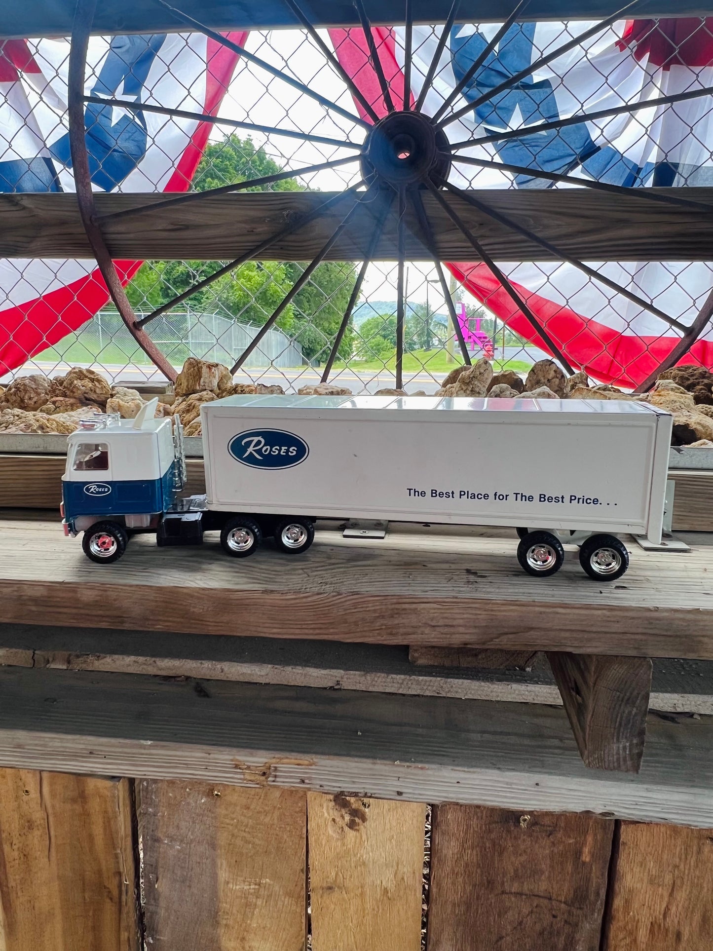 Vintage Metal Roses Semi Truck and Trailer