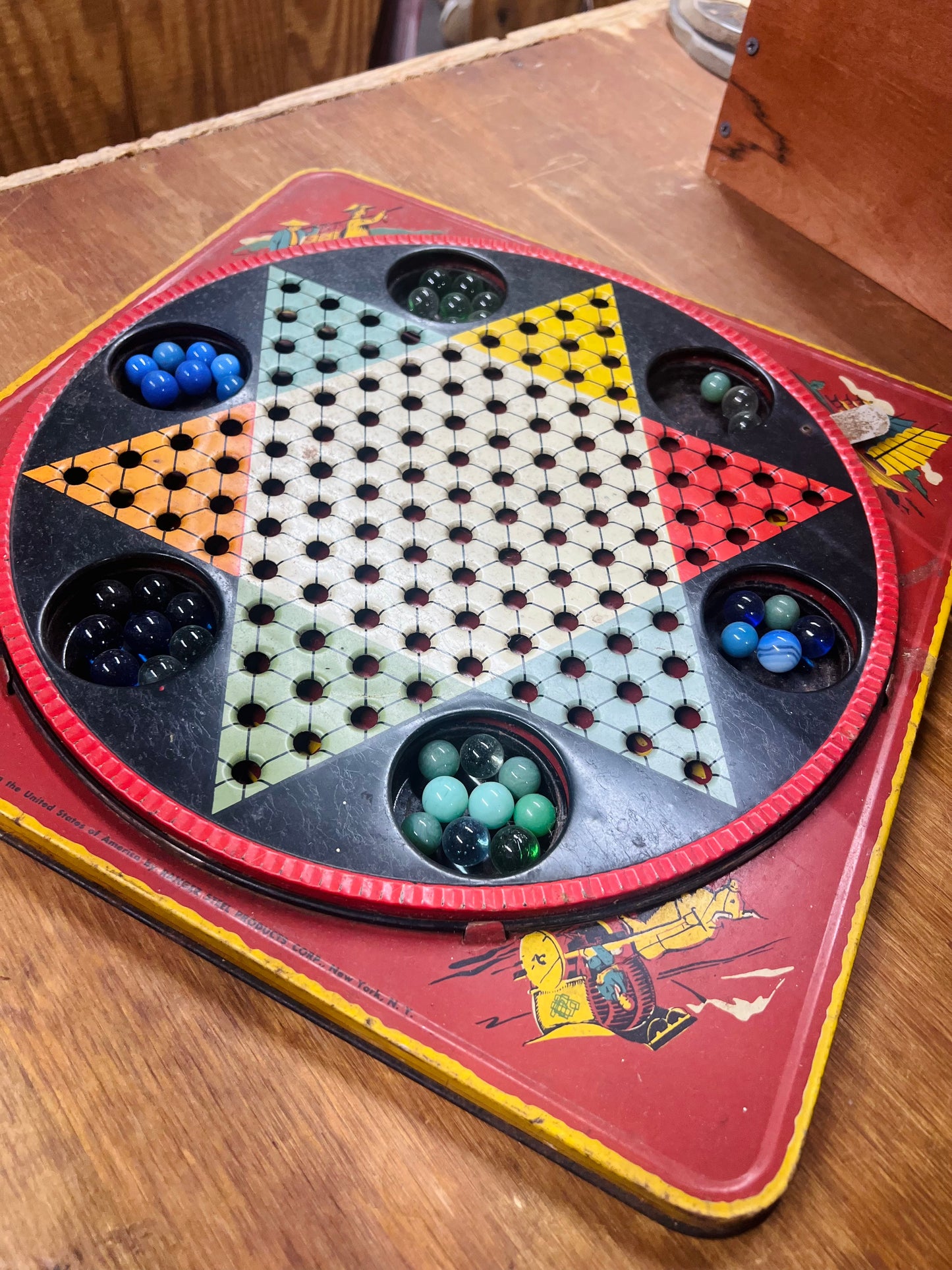 Vintage Ranger Steel Products Chinese Checker Game Board - With Marbles