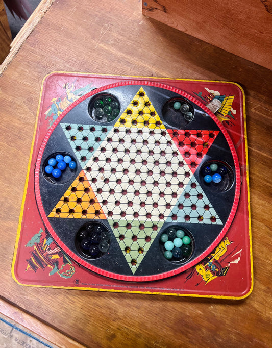 Vintage Ranger Steel Products Chinese Checker Game Board - With Marbles