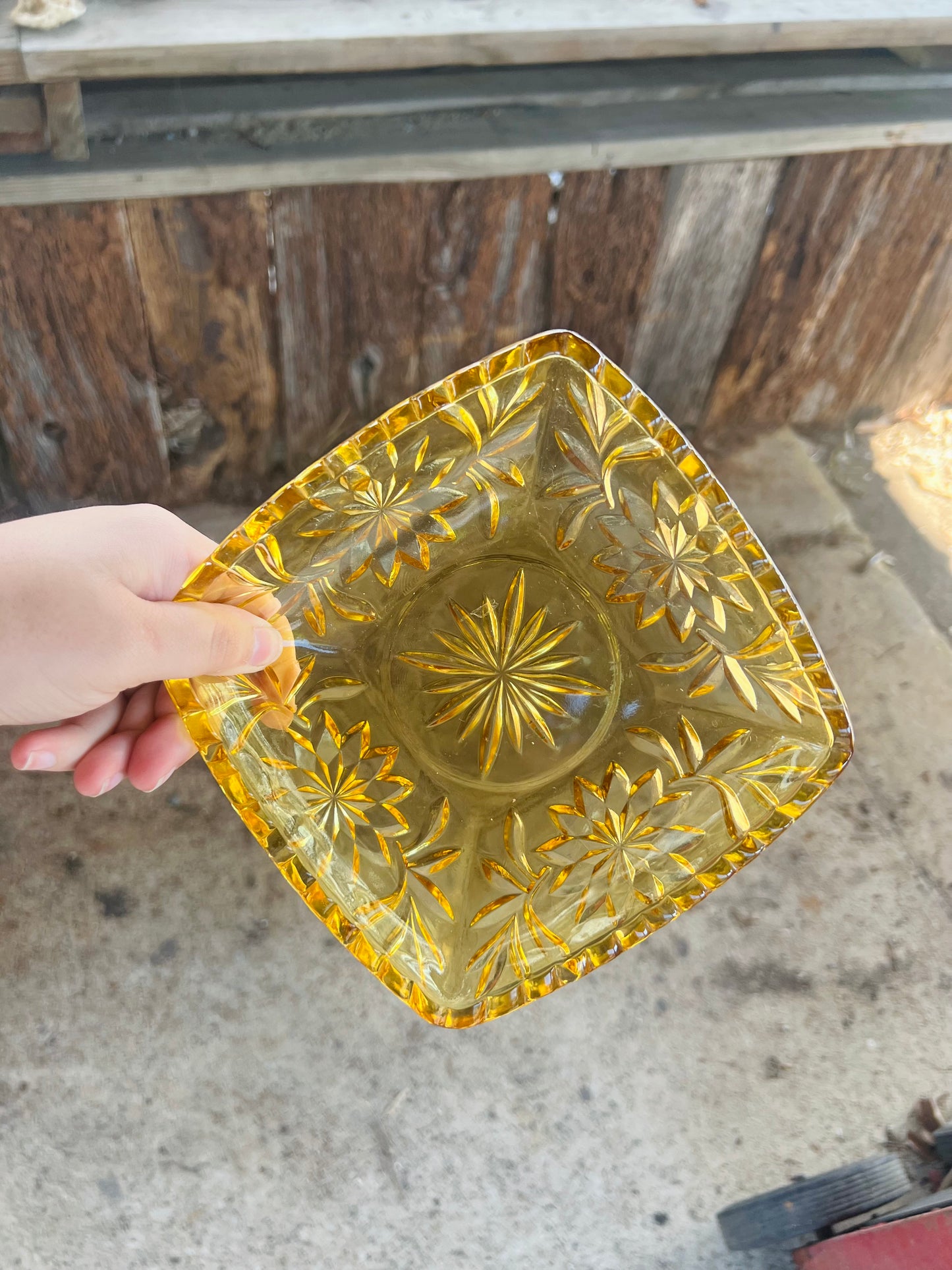 Vintage Amber Starburst Candy Dish