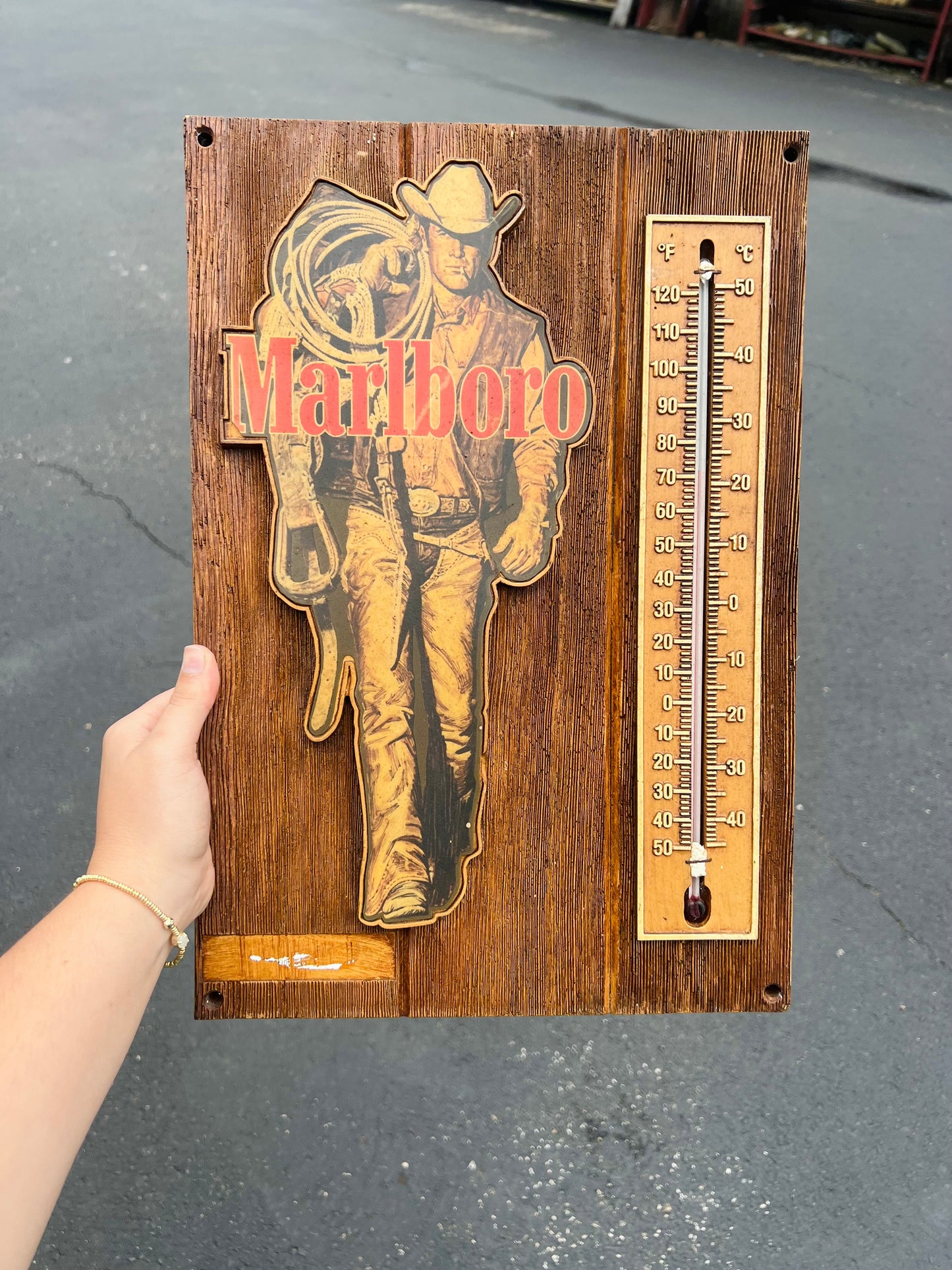 Vintage Marlboro Man Cigarette Advertising Thermometer Sign