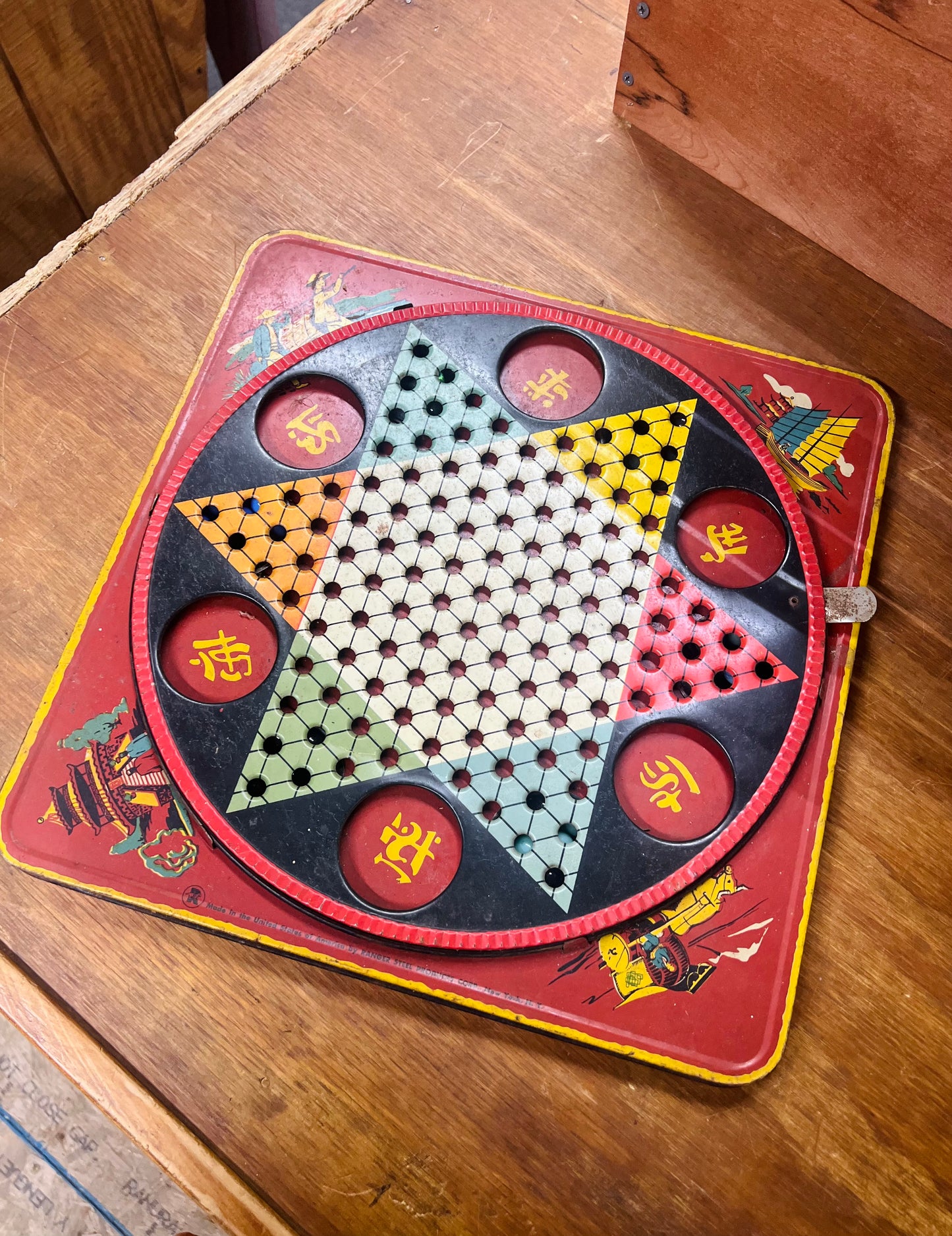 Vintage Ranger Steel Products Chinese Checker Game Board - With Marbles