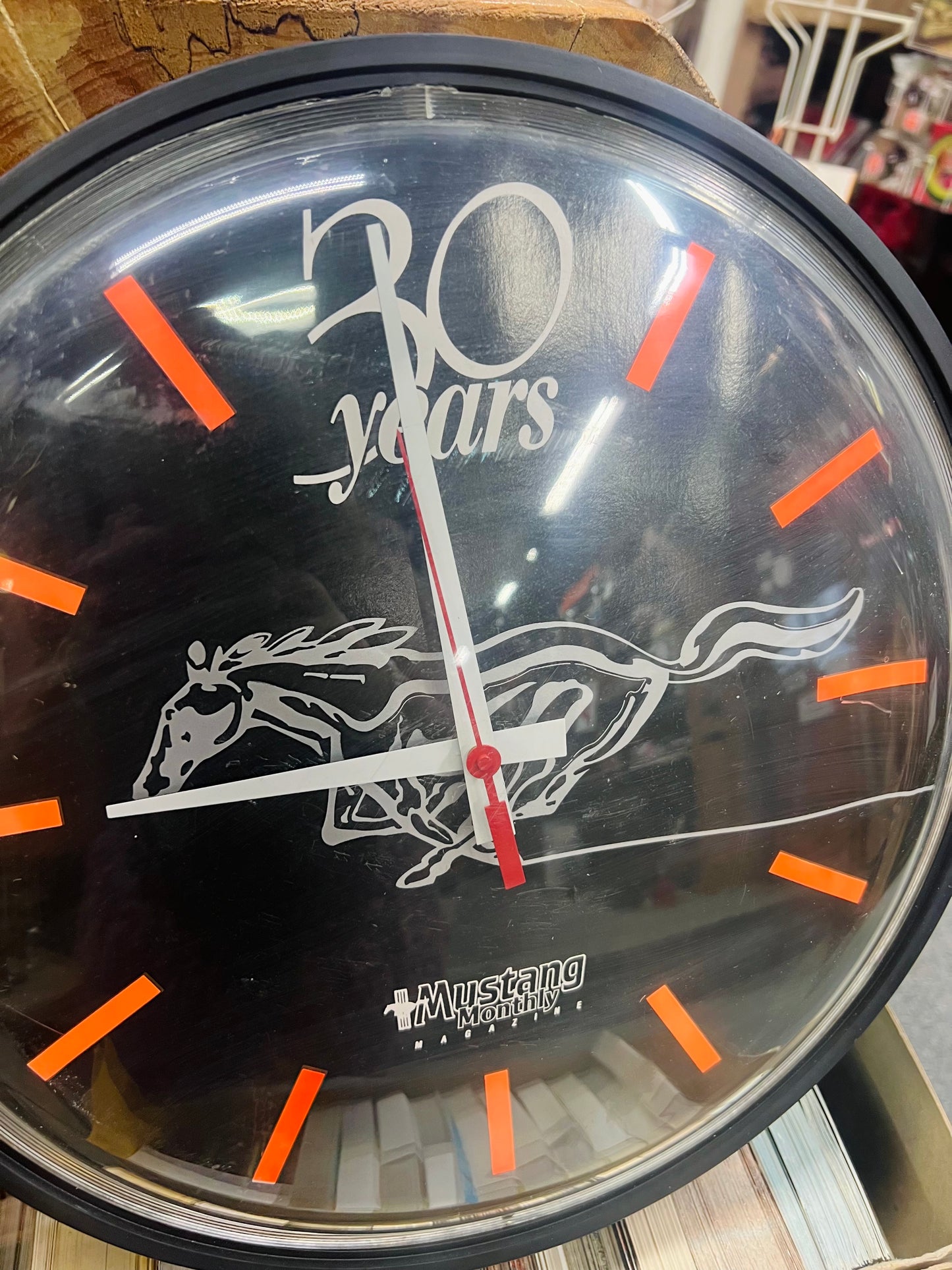 Vintage Ford Mustang 30 Years Orange and Black Clock