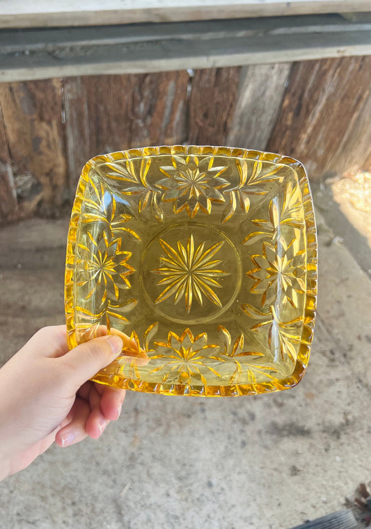 Vintage Amber Starburst Candy Dish