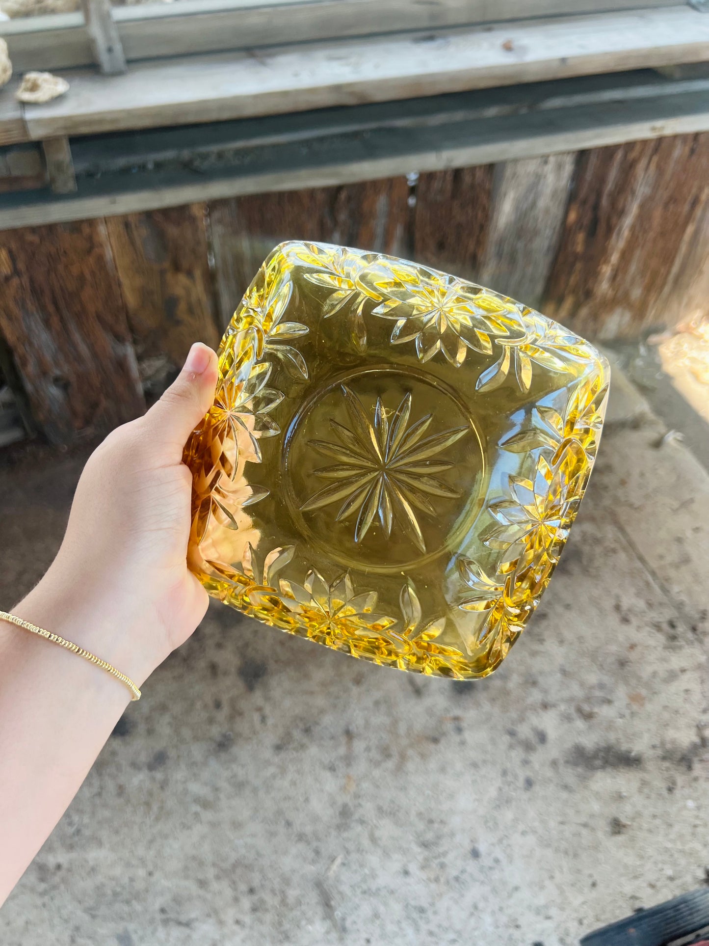 Vintage Amber Starburst Candy Dish