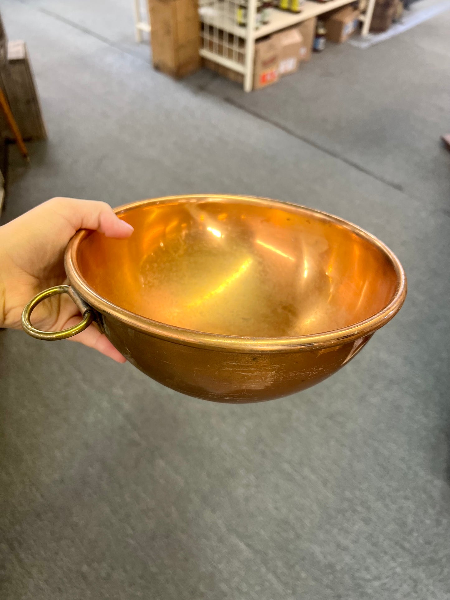 Vintage Copper Bowl with Brass Handle