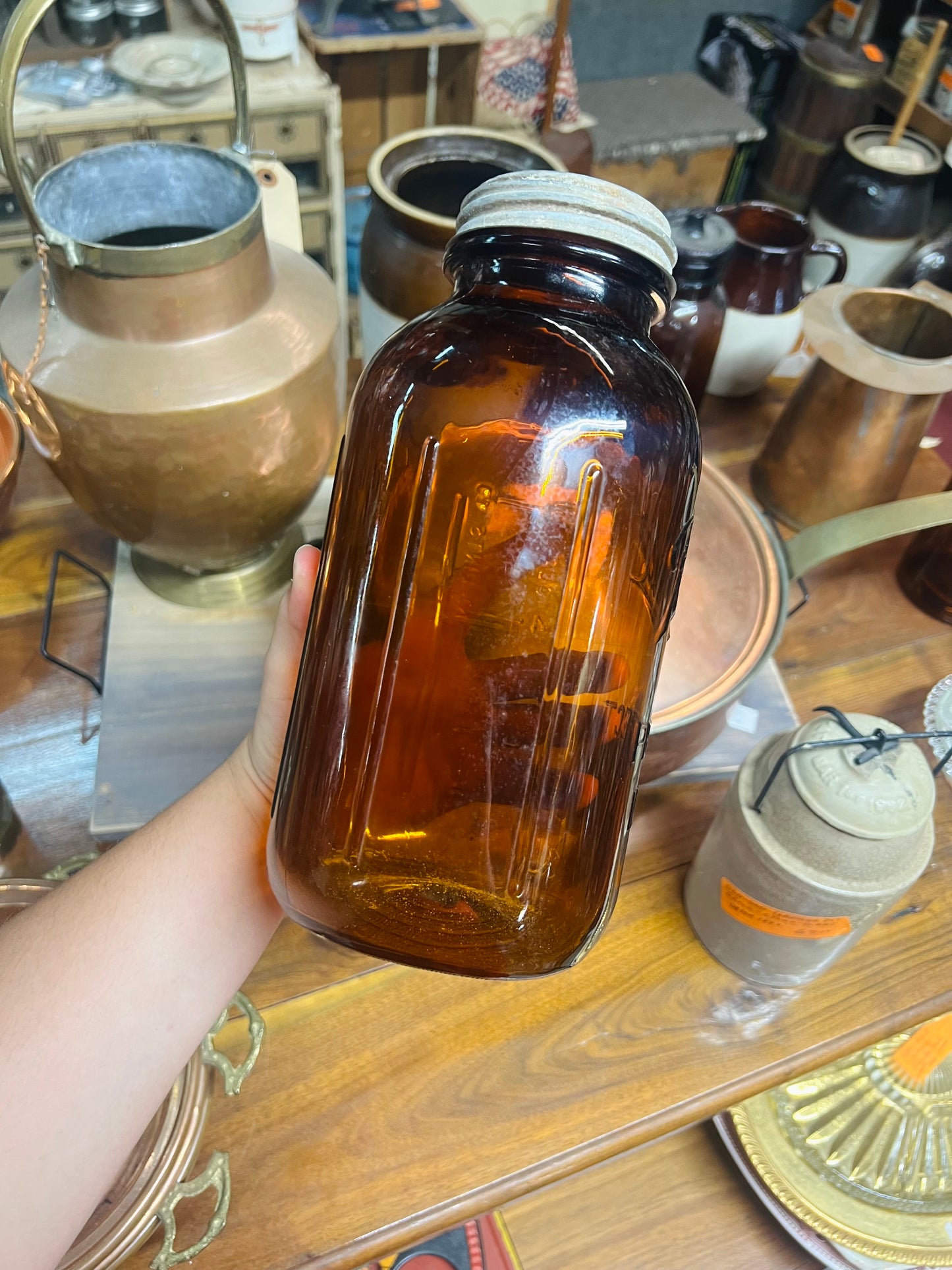 Vintage Amber Ball Perfect Mason Jar with Zinc Lid