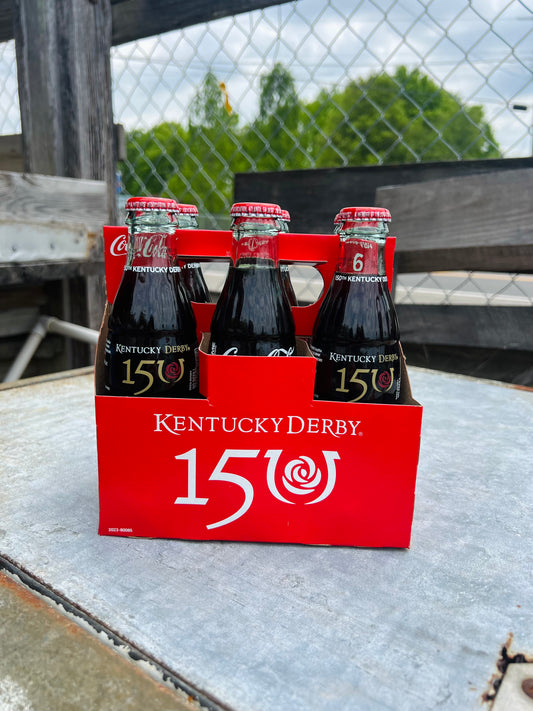 Limited Edition 150th Kentucky Derby Coca Cola 8oz Glass Bottle 6 Pack
