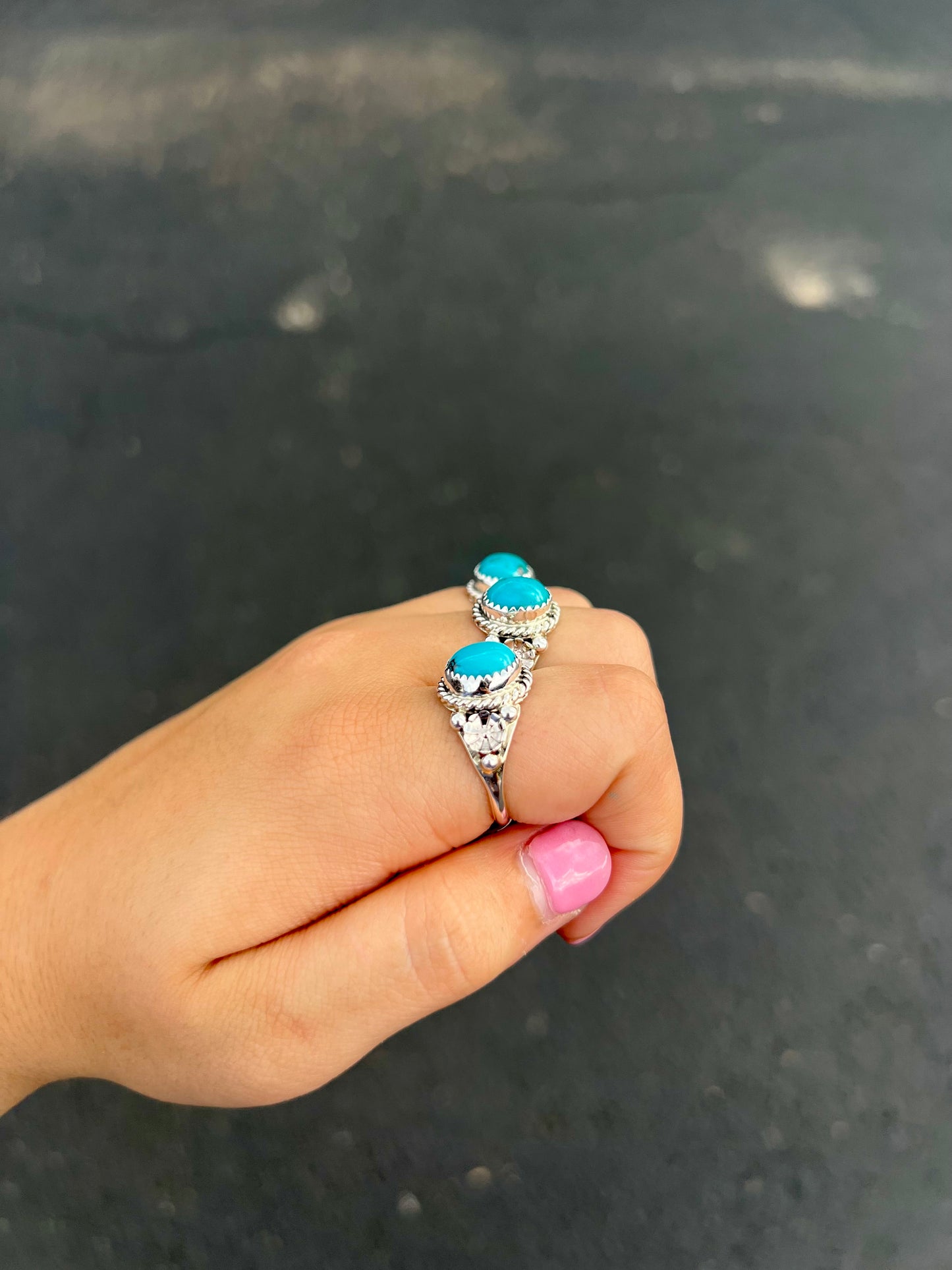 Turquoise and Sterling Silver Flower Ring