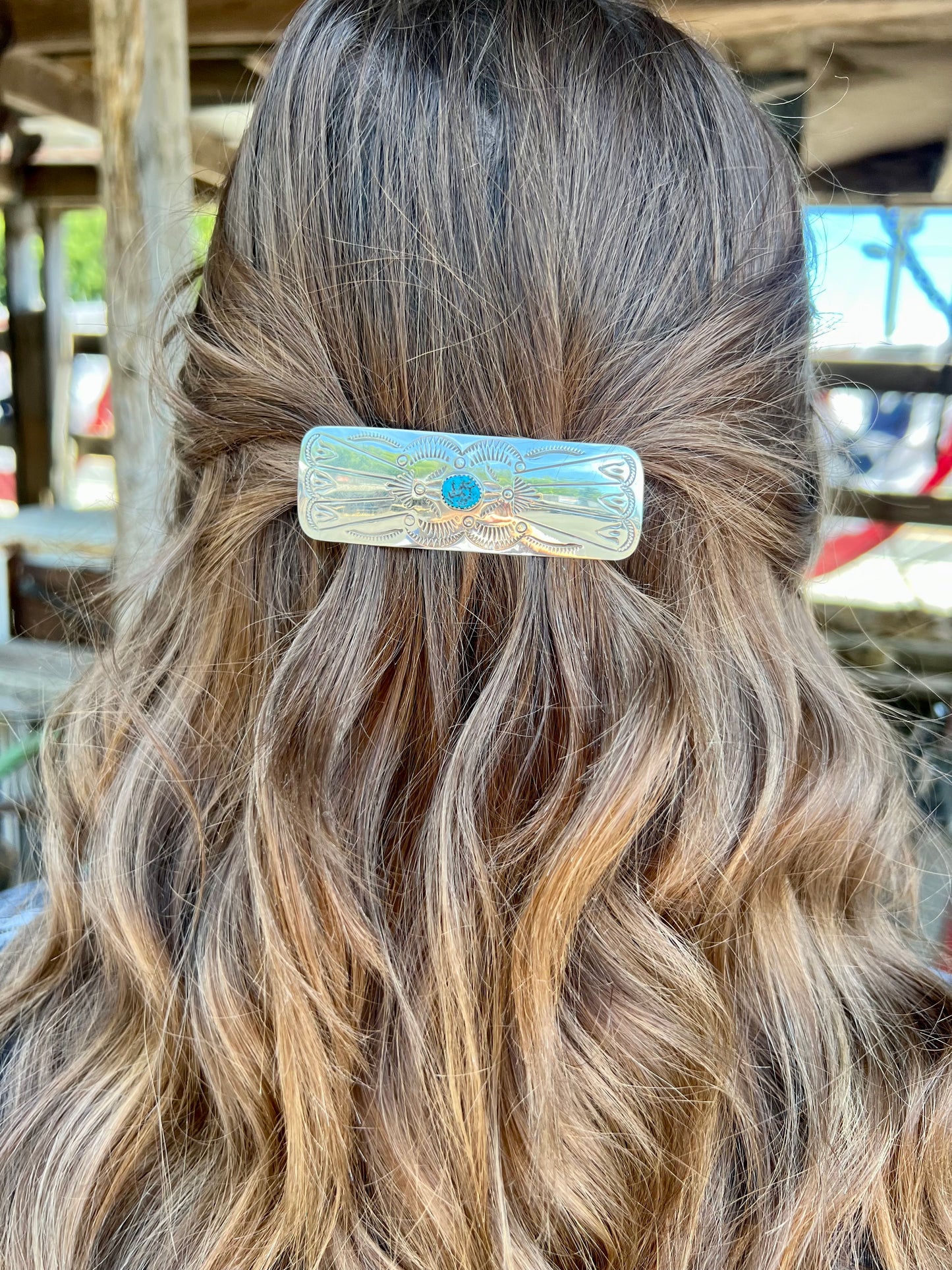 Genuine Turquoise and Sterling Silver Hair Pin Barrette