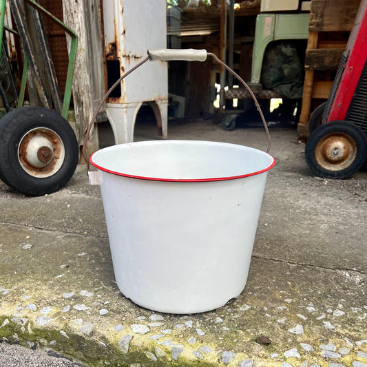 Red and White Large Enamel Pot with Handle