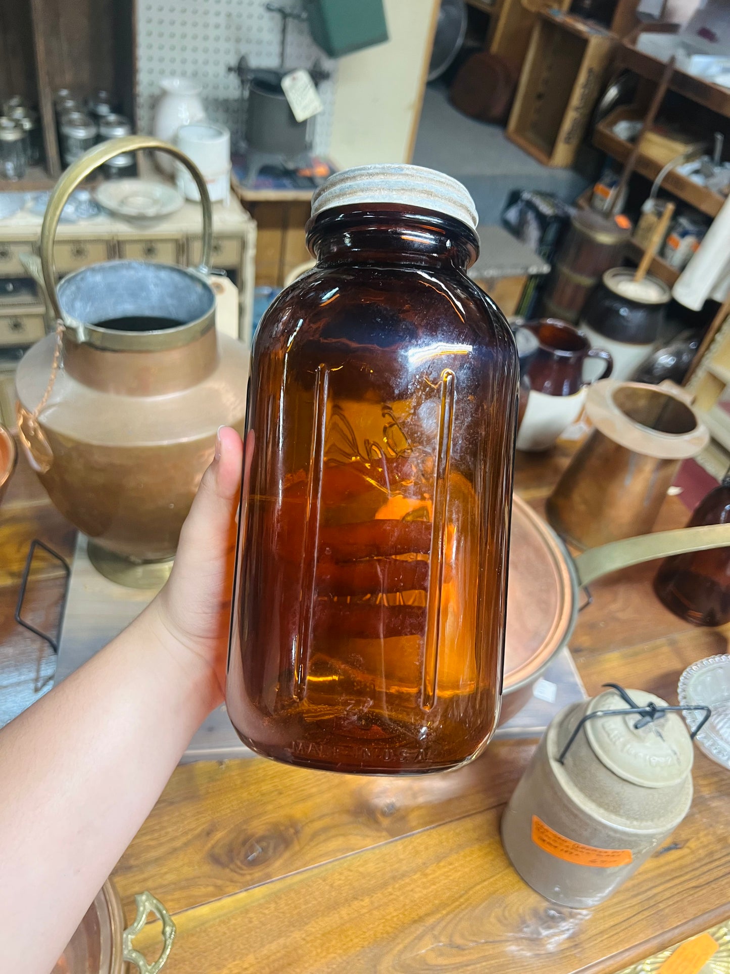 Vintage Amber Ball Perfect Mason Jar with Zinc Lid