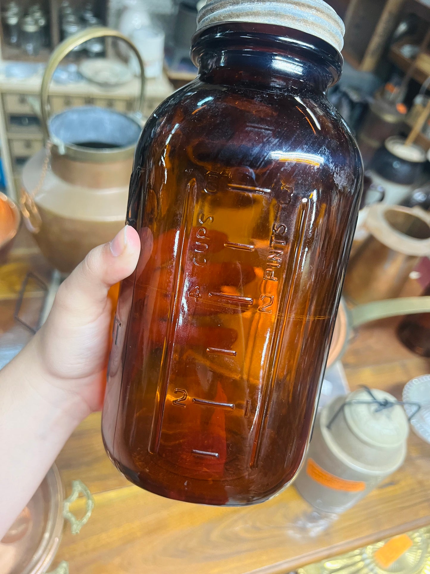 Vintage Amber Ball Perfect Mason Jar with Zinc Lid