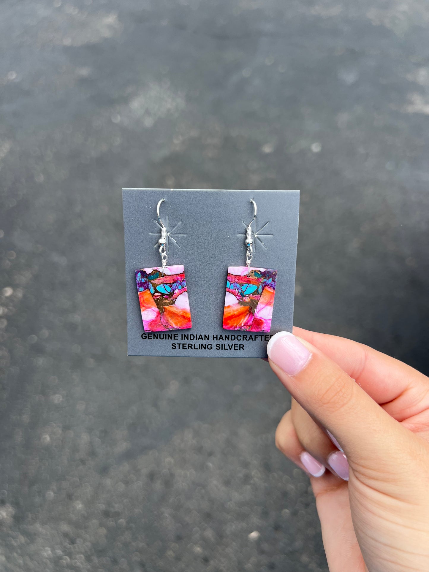 Pink Spiny Oyster and Turquoise Slab Earrings