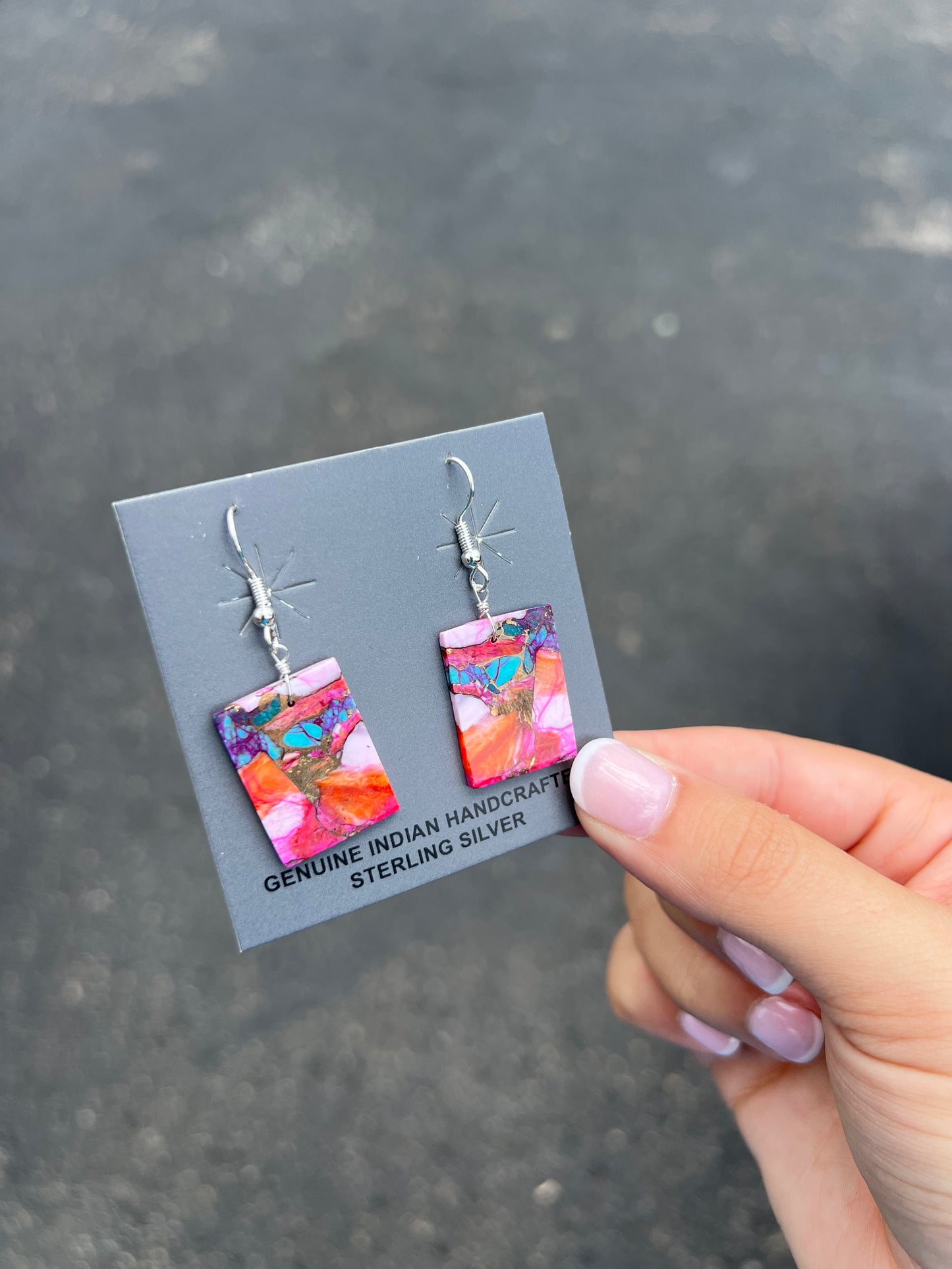 Pink Spiny Oyster and Turquoise Slab Earrings
