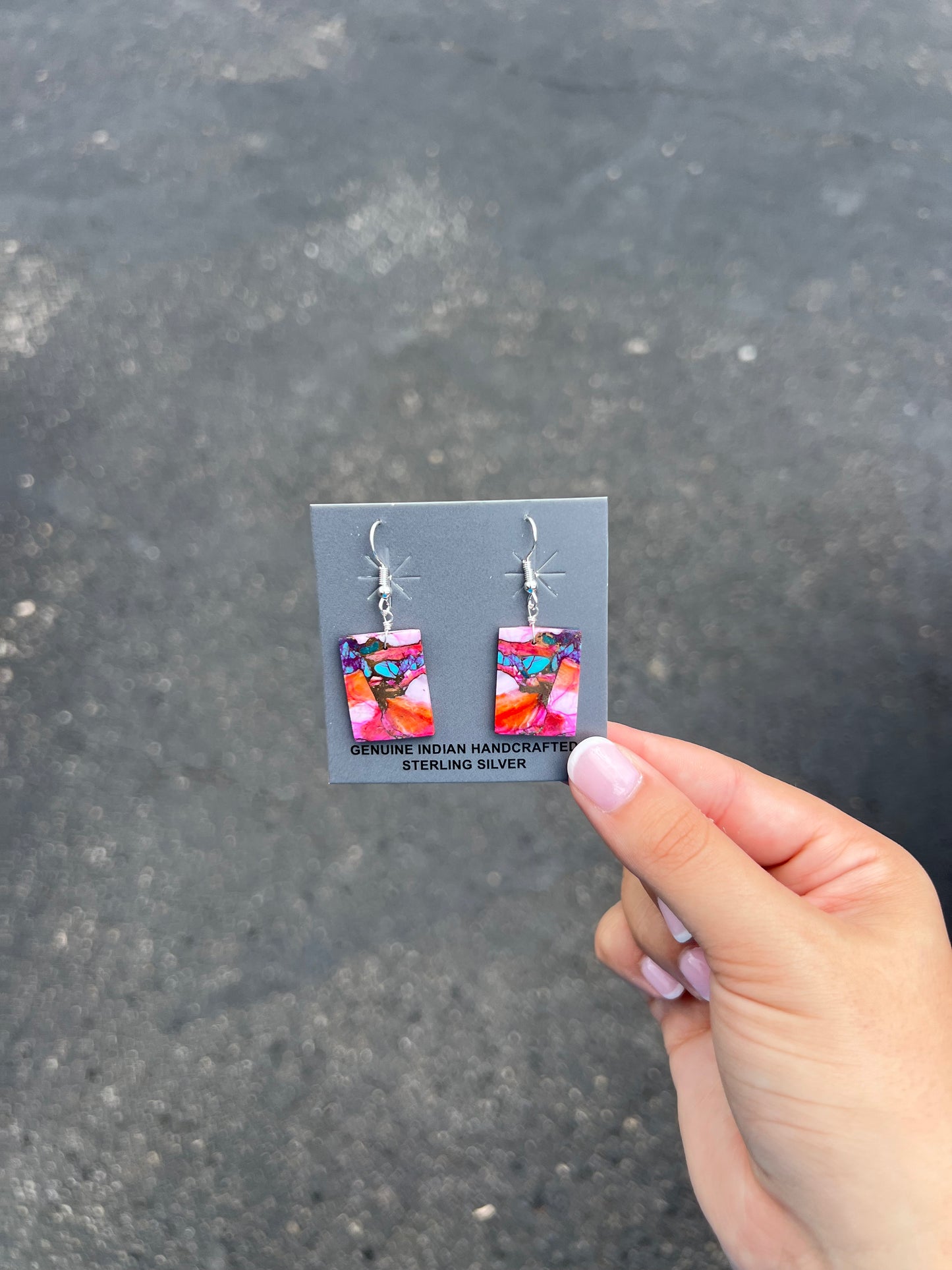 Pink Spiny Oyster and Turquoise Slab Earrings