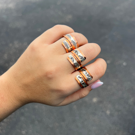 Copper and Sterling Silver Stamped Wrap Ring