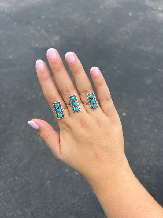 3 Stone Genuine Turquoise Sterling Silver Bar Ring