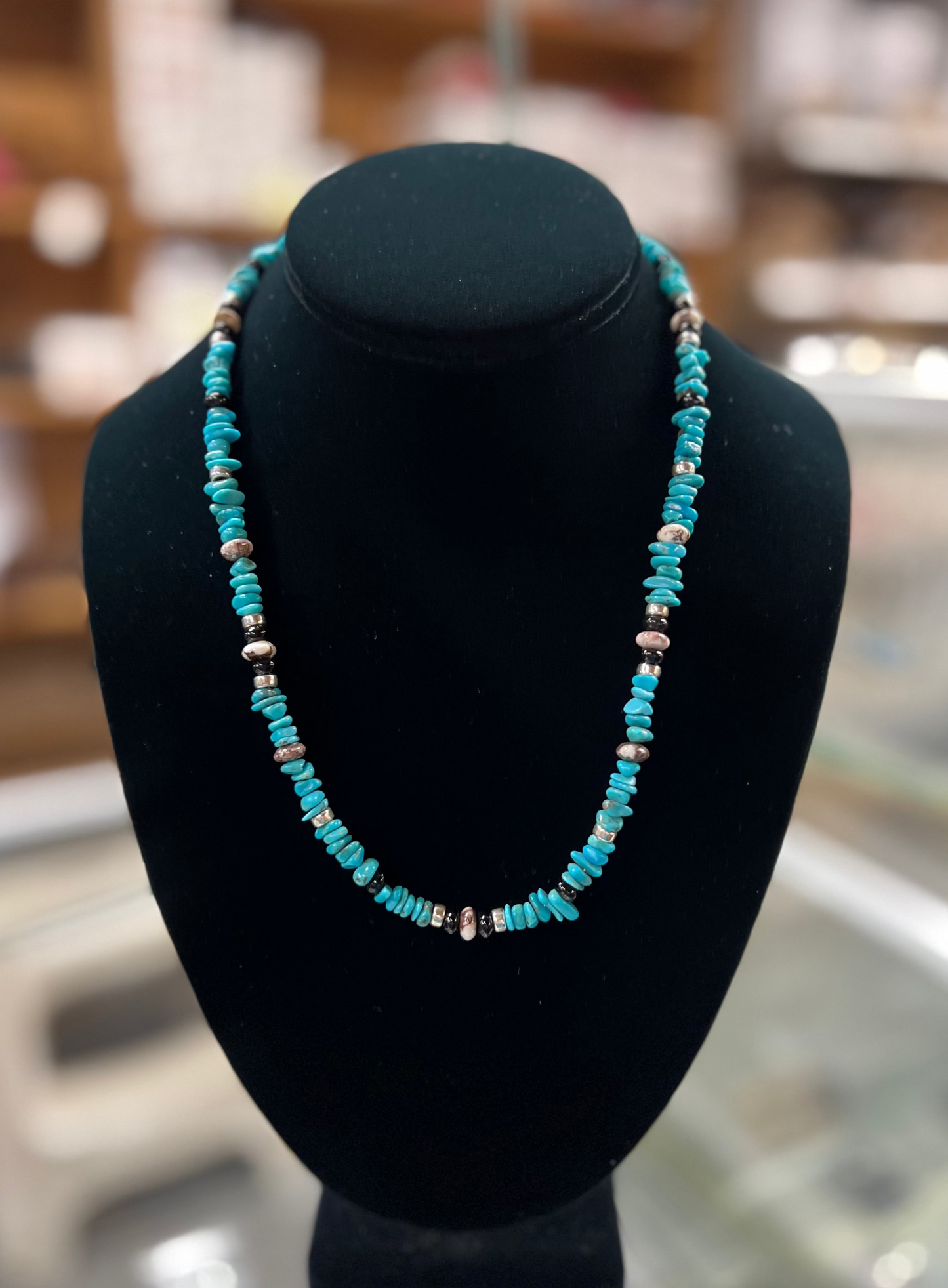 Genuine Turquoise, Wild Horse, and Black Onyx Nugget Necklace