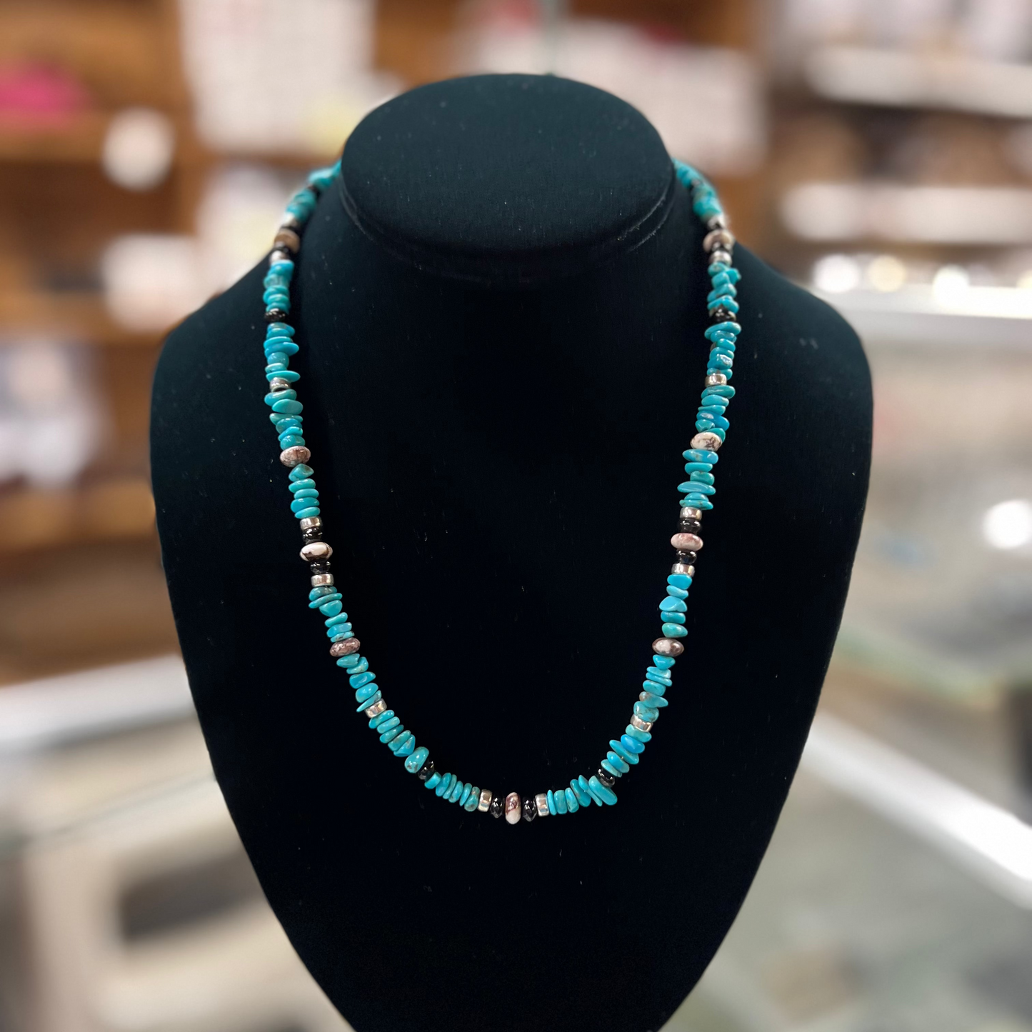 Genuine Turquoise, Wild Horse, and Black Onyx Nugget Necklace